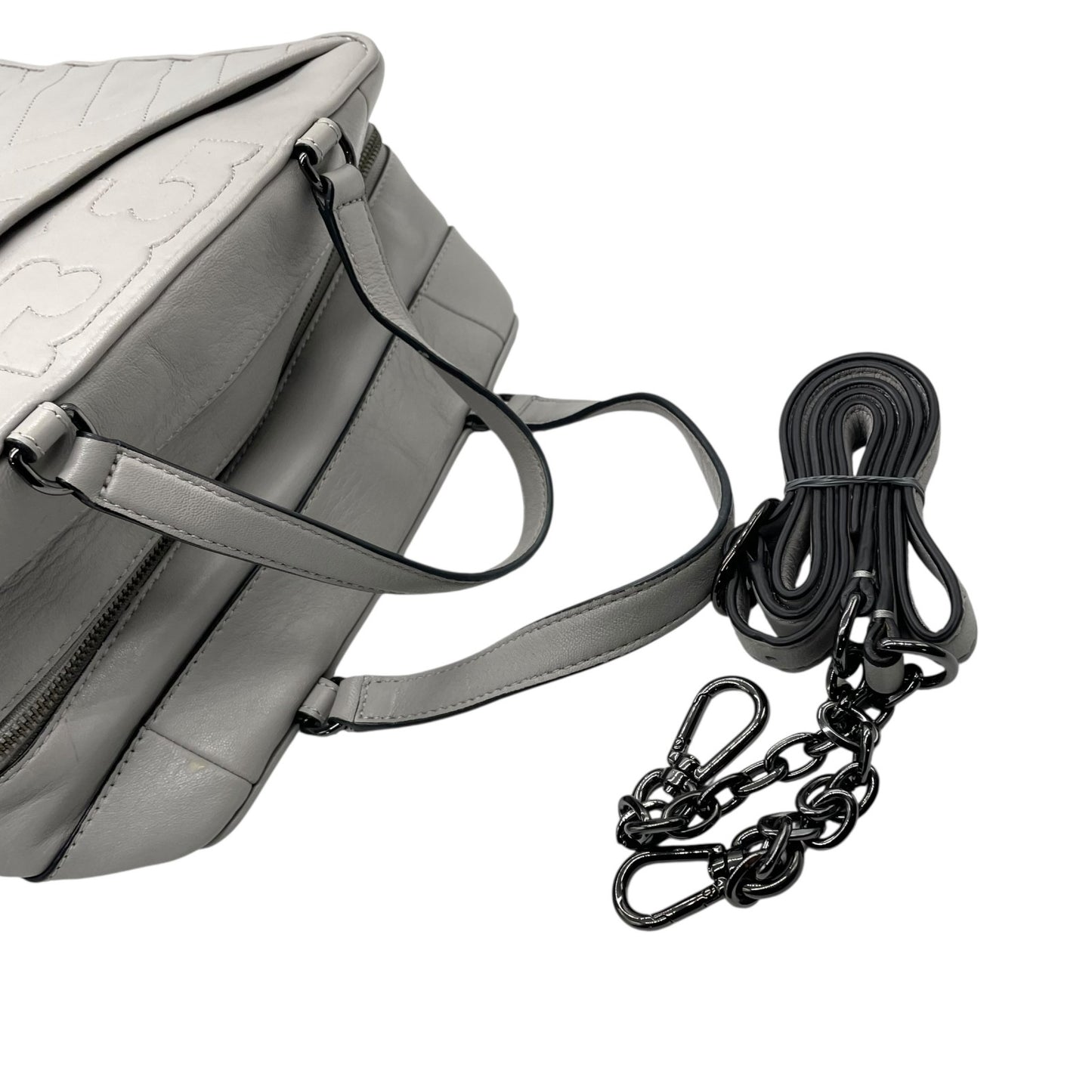 トリーバーチ TORY BURCH 2WAY ハンドバッグ ショルダーバッグ グレー レザー ブラック金具 スクエア型 ロゴ 斜め掛け可 ファスナー開閉 レディース U11