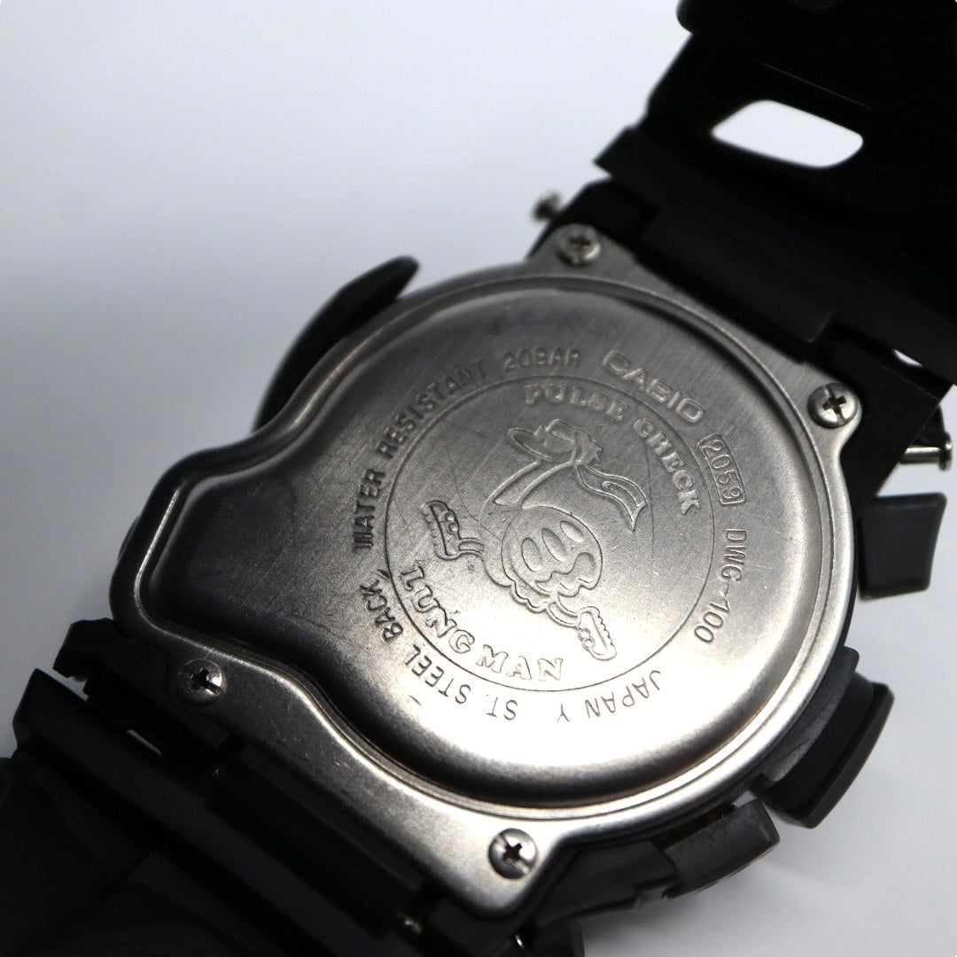【電池交換済】カシオ G-SHOCK LUNGMAN DWG-100 腕時計 メンズウォッチ パルスチェック 心拍数計測 マスターオブG デジタル クォーツ ブラック ヴィンテージ 90年代 レア コレクターズアイテム 20気圧防水 耐衝撃構造 稼働品 G7
