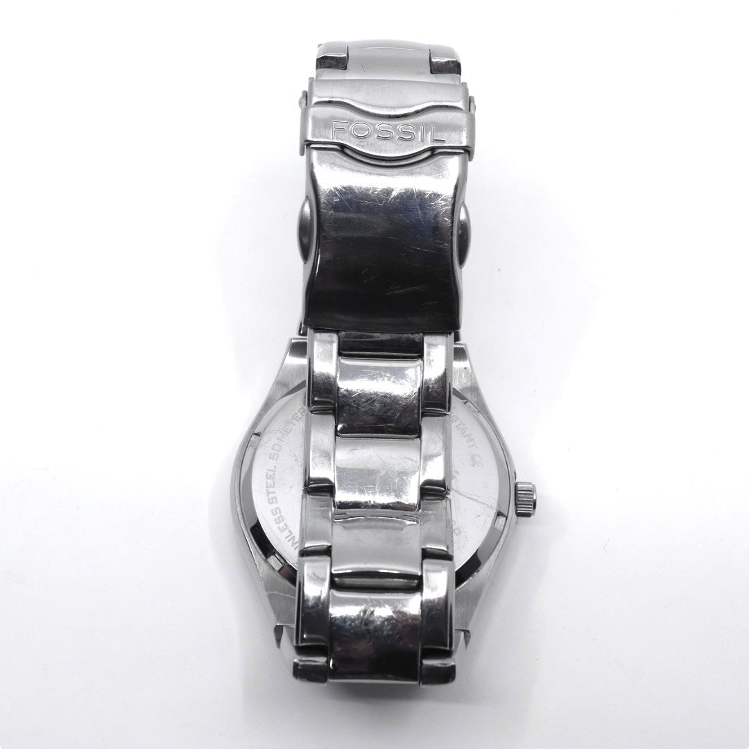 美品 電池交換済 クリーニング済 フォッシル FOSSIL 腕時計 BG-1055 メンズウォッチ クォーツ 漢数字インデックス シルバー ブラック ステンレススチール アナログ ユニークデザイン カジュアル 稼働品 G3