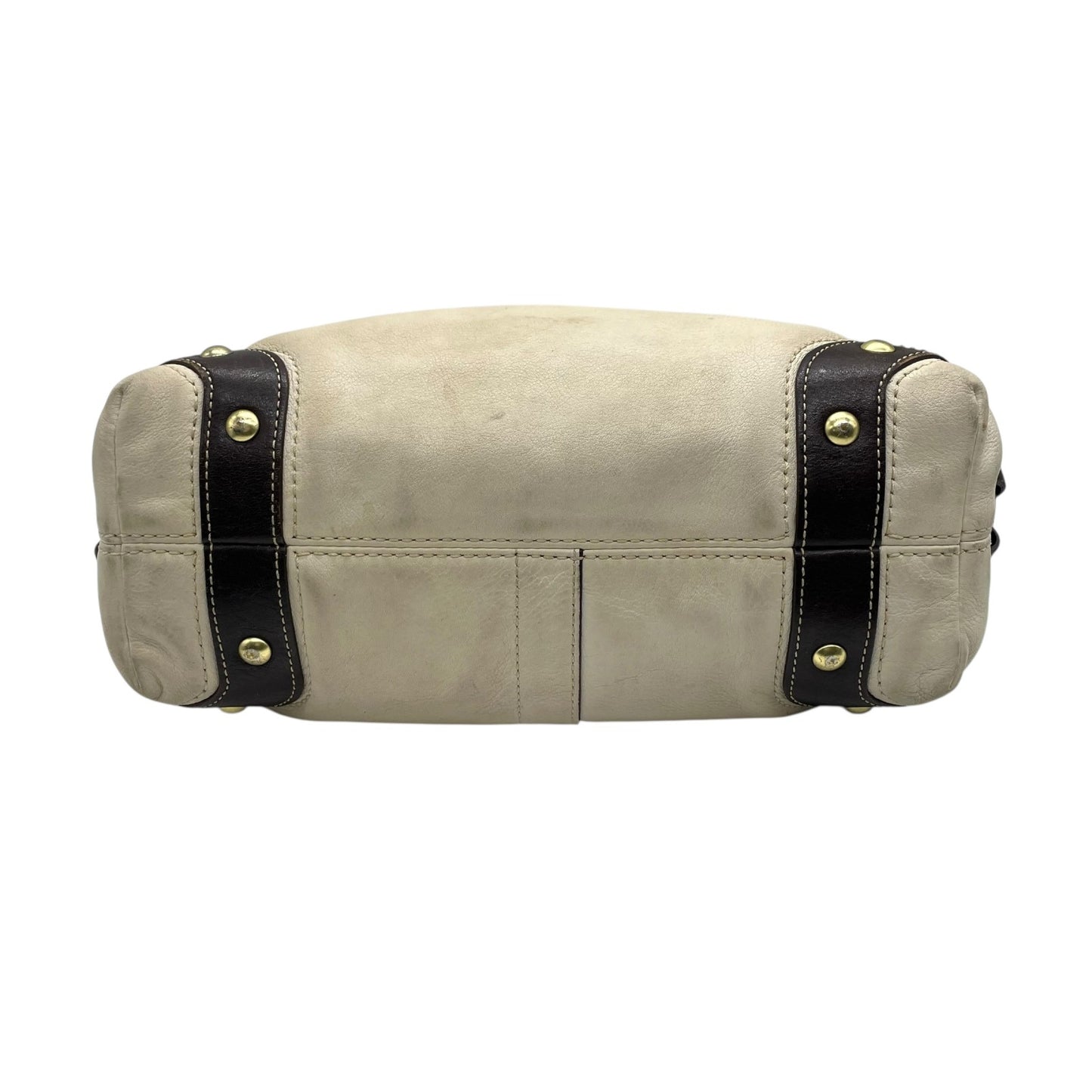 COACH コーチ カーリー ショルダーバッグ ワンショルダー セミショルダー ハンドバッグ レザー アイボリー ブラウン 茶 ゴールド金具 10615 ターンロック ベルト 肩掛け可 レディース T4