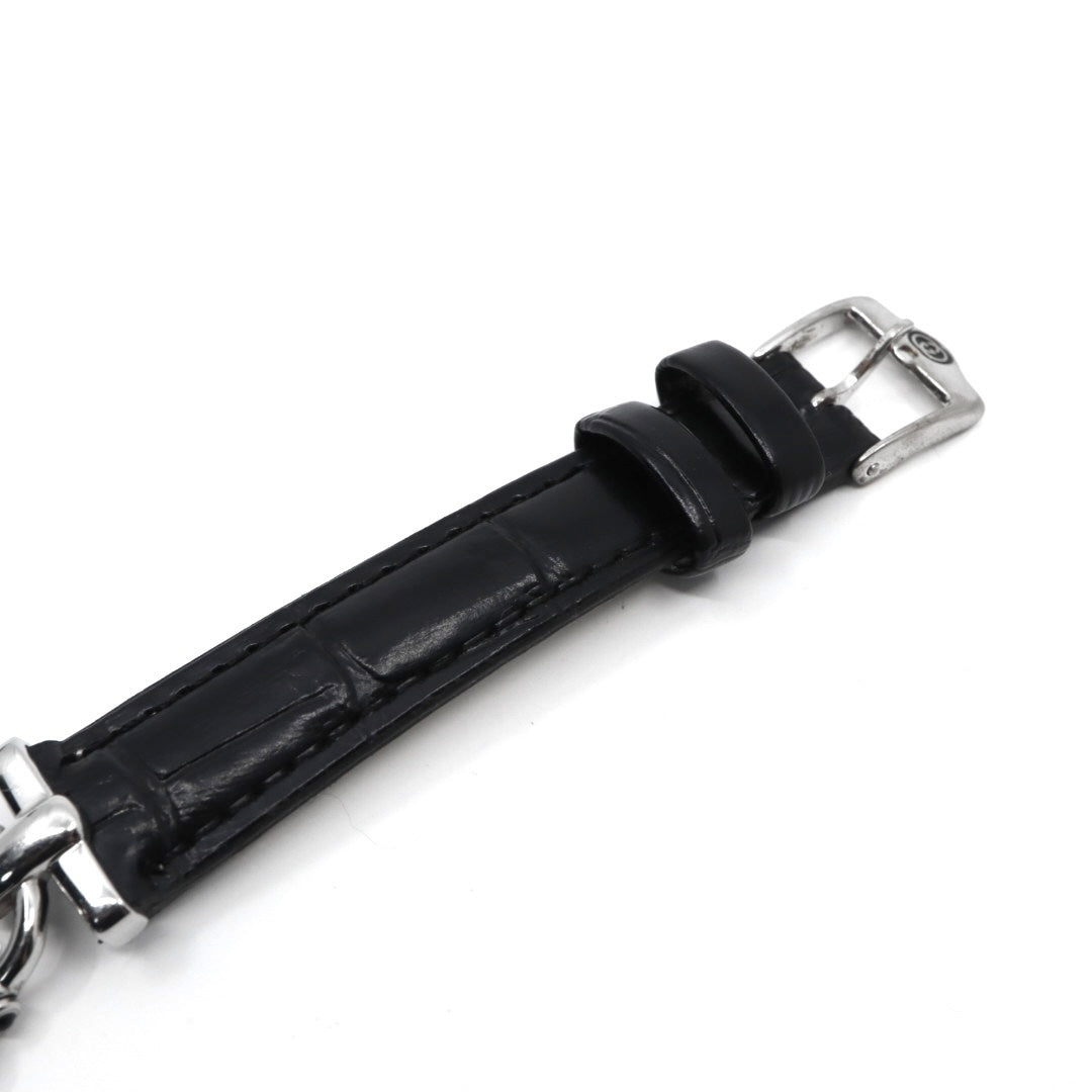 【美品/電池交換済/新品ベルト(社外品)】グッチ GUCCI 6300L レディース腕時計 クオーツ スクエアケース シルバー ホワイト文字盤 ブラックレザーベルト ホースビットデザイン クラシック エレガント ドレスウォッチ SWISS MADE G2