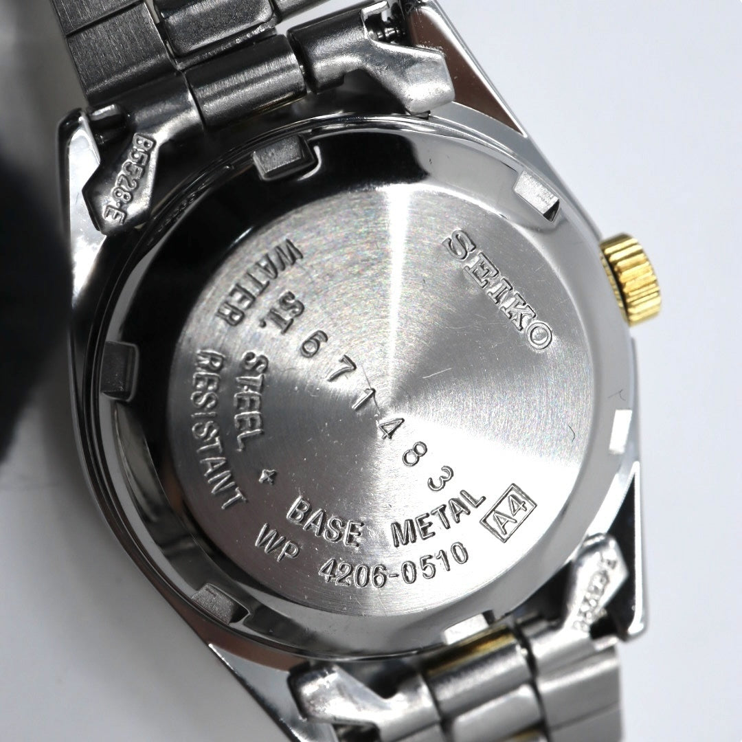 【未使用級/美品/稼働品】セイコー SEIKO 5 レディース腕時計 4206-0510 自動巻き オートマチック デイデイト ゴールド文字盤 コンビブレス フルテッドベゼル アナログ クラシック ビンテージ エレガント クリーニング済 G2