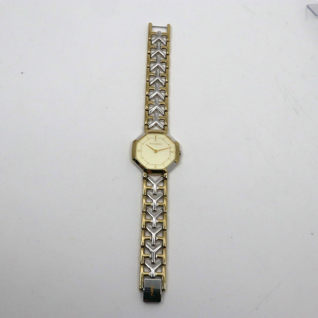 【新品同様/電池交換済】イヴサンローラン YSL 腕時計 4620-E62143 レディース クオーツ アナログ オクタゴン 八角形 ゴールド文字盤 コンビブレス ヴィンテージ クラシック エレガント ドレスウォッチ クリーニング済 G2
