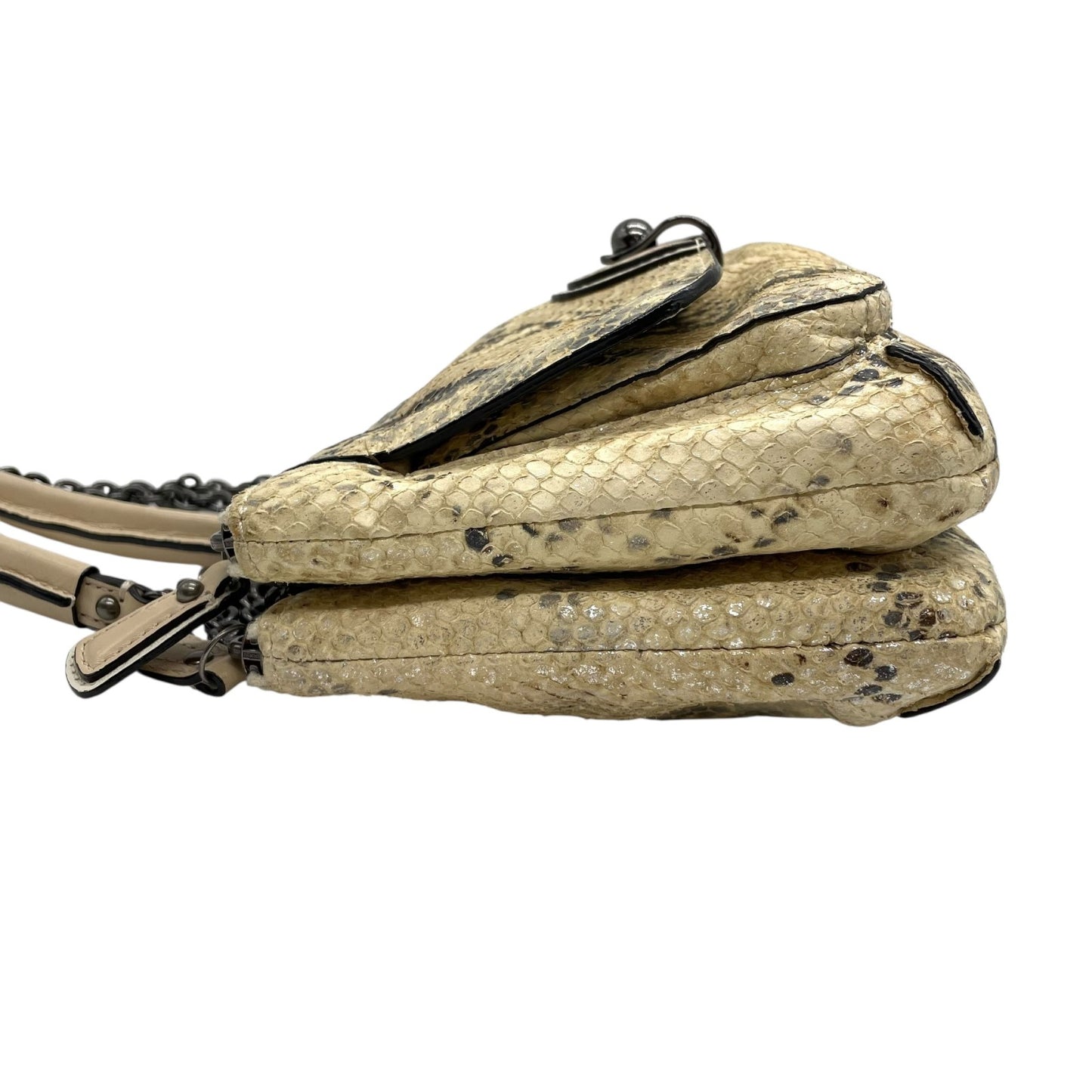 COACH コーチ ハンドバッグ ワンショルダー ベージュ レザー 型押し エンボス チェーンショルダー 肩掛け可 ロゴ チャーム付き レディース S30