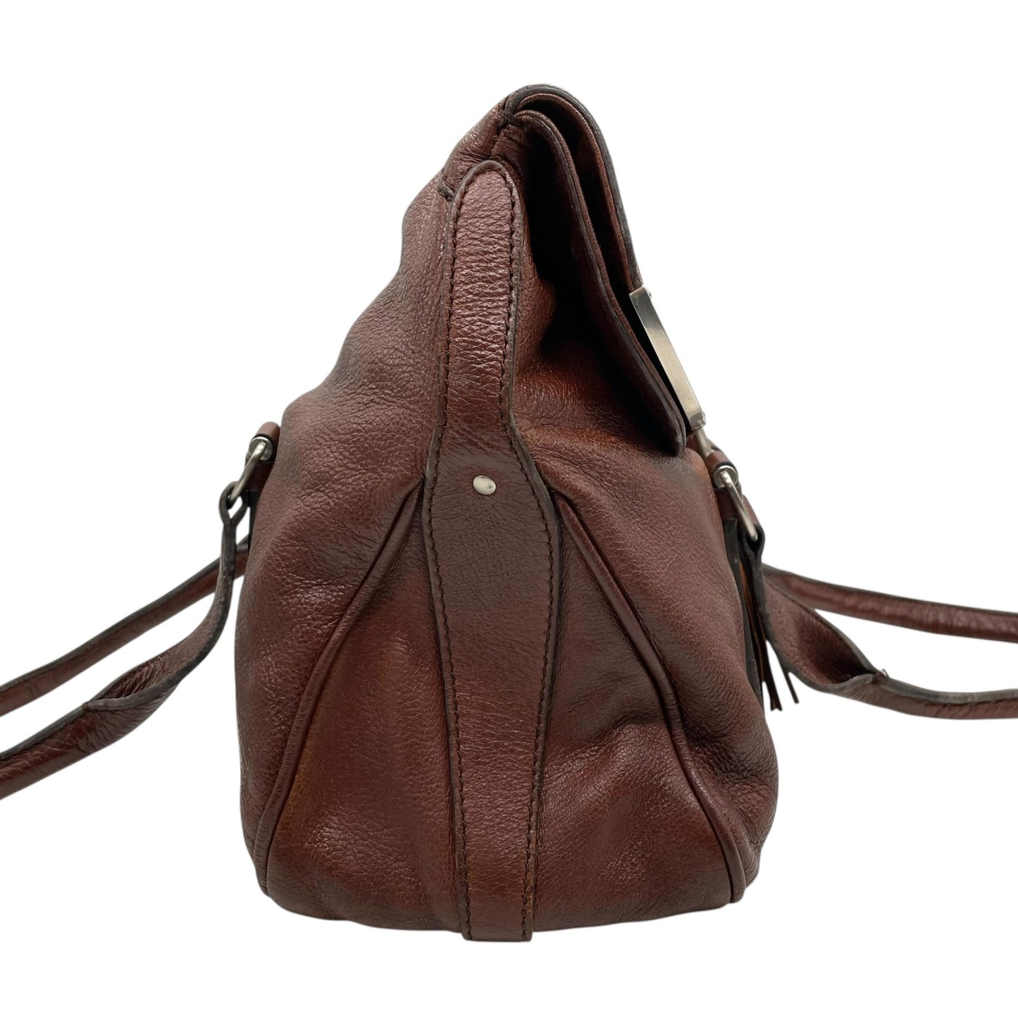 セリーヌ CELINE トートバッグ ハンドバッグ ロングハンドル フラップ 茶色 ダークブラウン レザー タッセル付き シルバー金具 K8