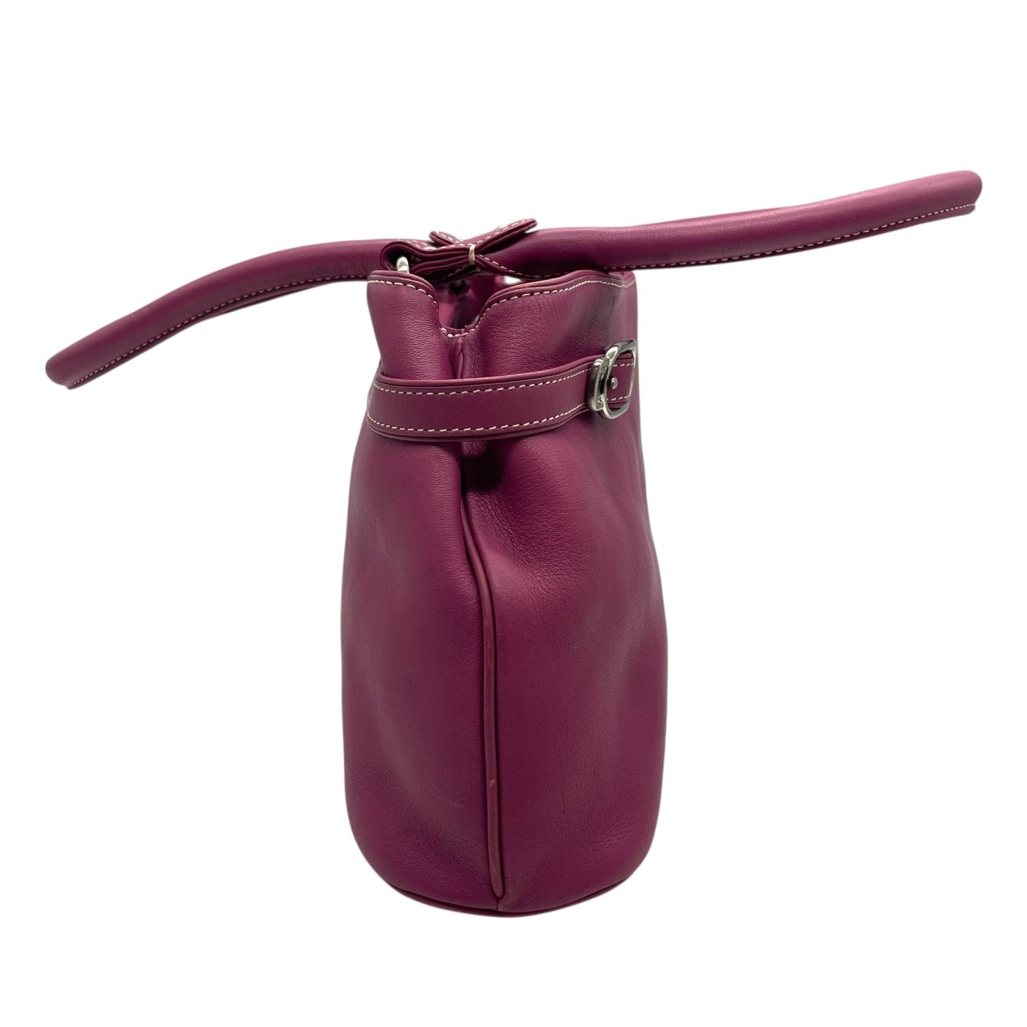 コールハーン COLE HAAN ハンドバッグ ロングハンドル レザー パープル ピンク シルバー金具 ステッチデザイン 上品カラー T3