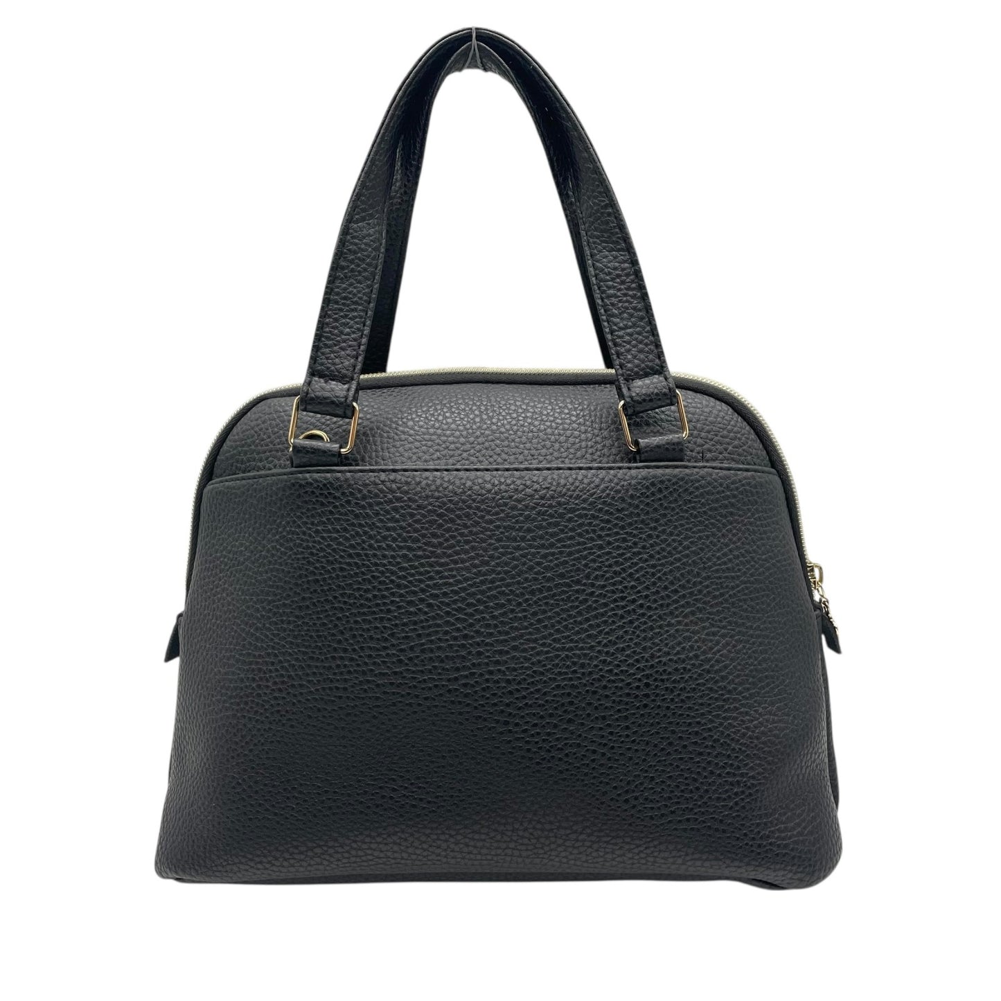 マリークヮント MARY QUANT 2WAY ハンドバッグ ショルダーバッグ 黒 ブラック レザー調 フラワー 花 モチーフ 金金具 ゴールド金具 チャーム付き T8