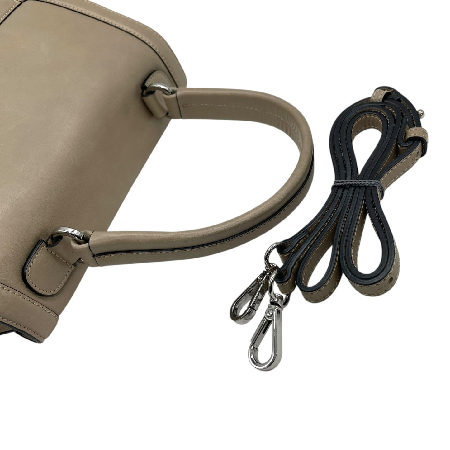 美品 ルポ LUPO ハンドバッグ グレージュ ベージュ レザー ショルダーストラップ付 肩掛け 2WAY フラップデザイン 上品カラー C6