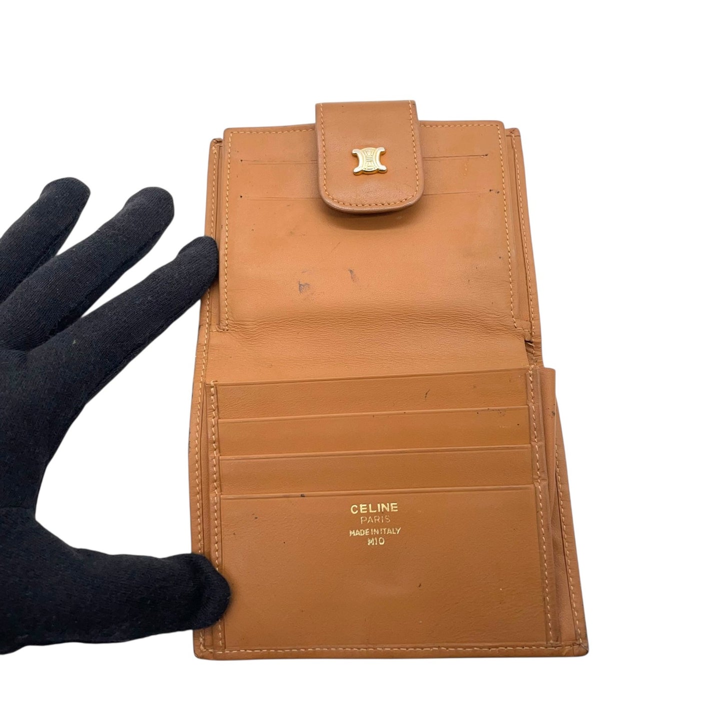 セリーヌ CELINE 二つ折り財布 マカダム トリオンフキャンバス ブラウン ベージュ コンパクトウォレット ゴールド金具 W4