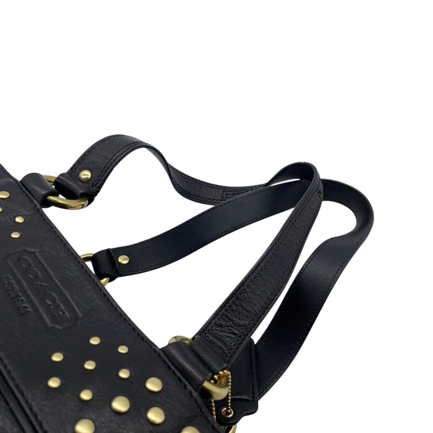 コーチ COACH ハンドバッグ ミニトート F15235 イーストウエスト ブラック レザー ゴールド金具 スタッズ ロゴチャーム付き レディース U17