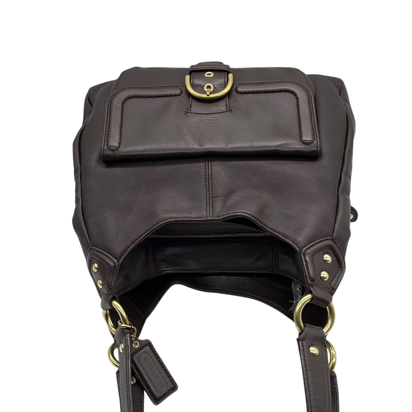 コーチ COACH ハンドバッグ キャンベル F24686 ダークブラウン オールレザー ベルトデザイン ゴールド金具 斜め掛け可 レディース U17