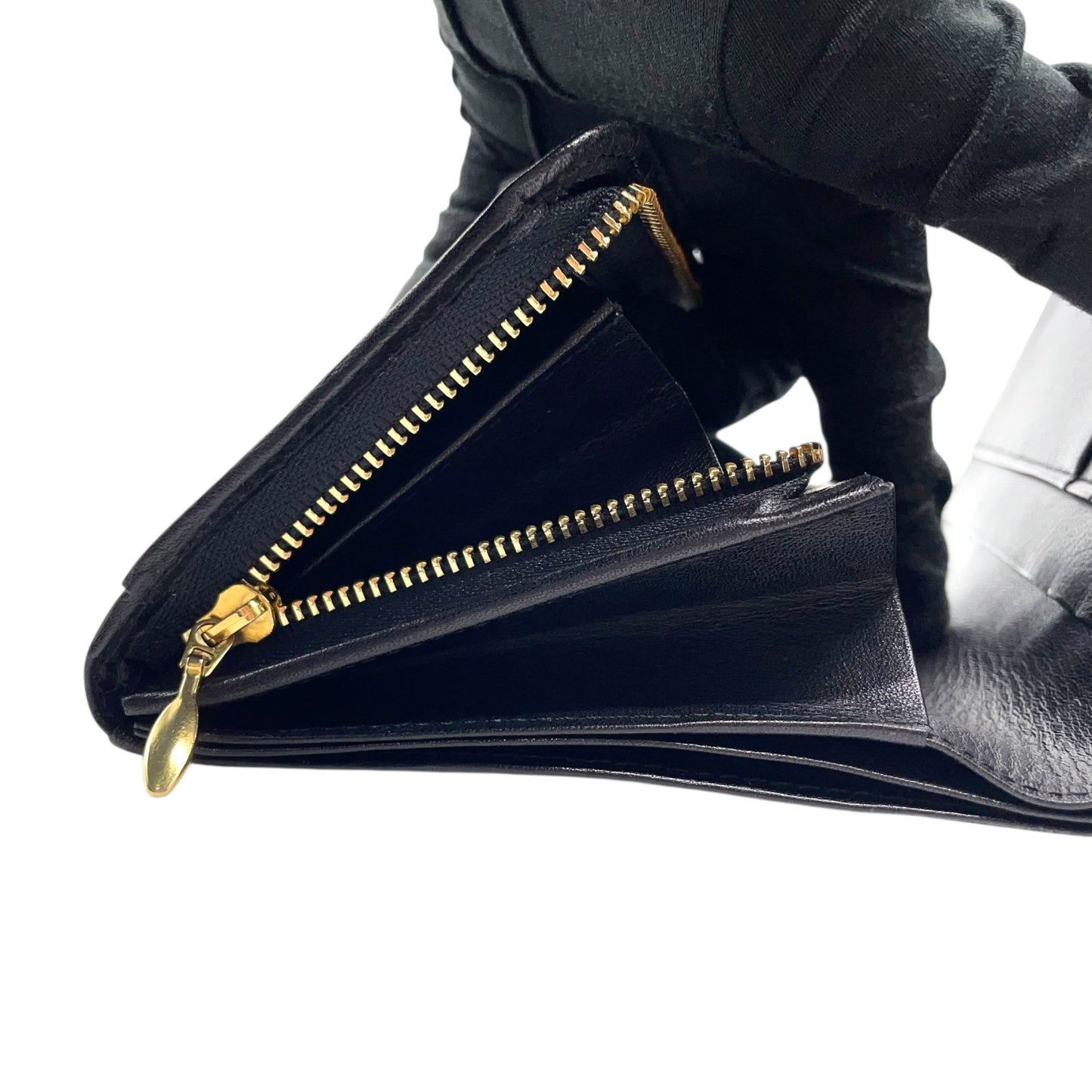 ヴァレンティノ ガラヴァーニ VALENTINO GARAVANI レザー 二つ折り財布 黒 ブラック ロゴ刻印 ゴールド金具 金金具 ヴィンテージ メンズ レディース W4