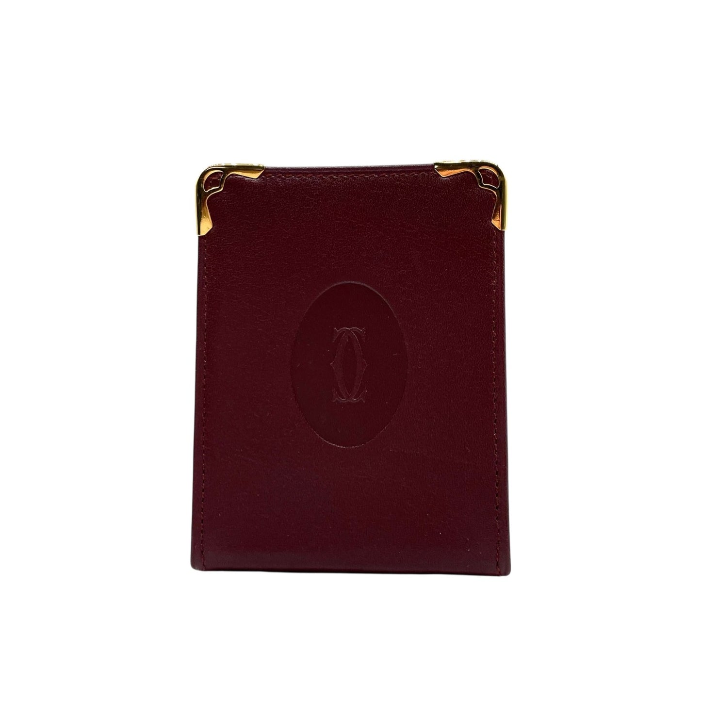 カルティエ Cartier マストライン レザー シガレットケース 小物入れ ワインレッド ボルドー ゴールド金具 金金具 ロゴ刻印 ヴィンテージ メンズ レディース W4
