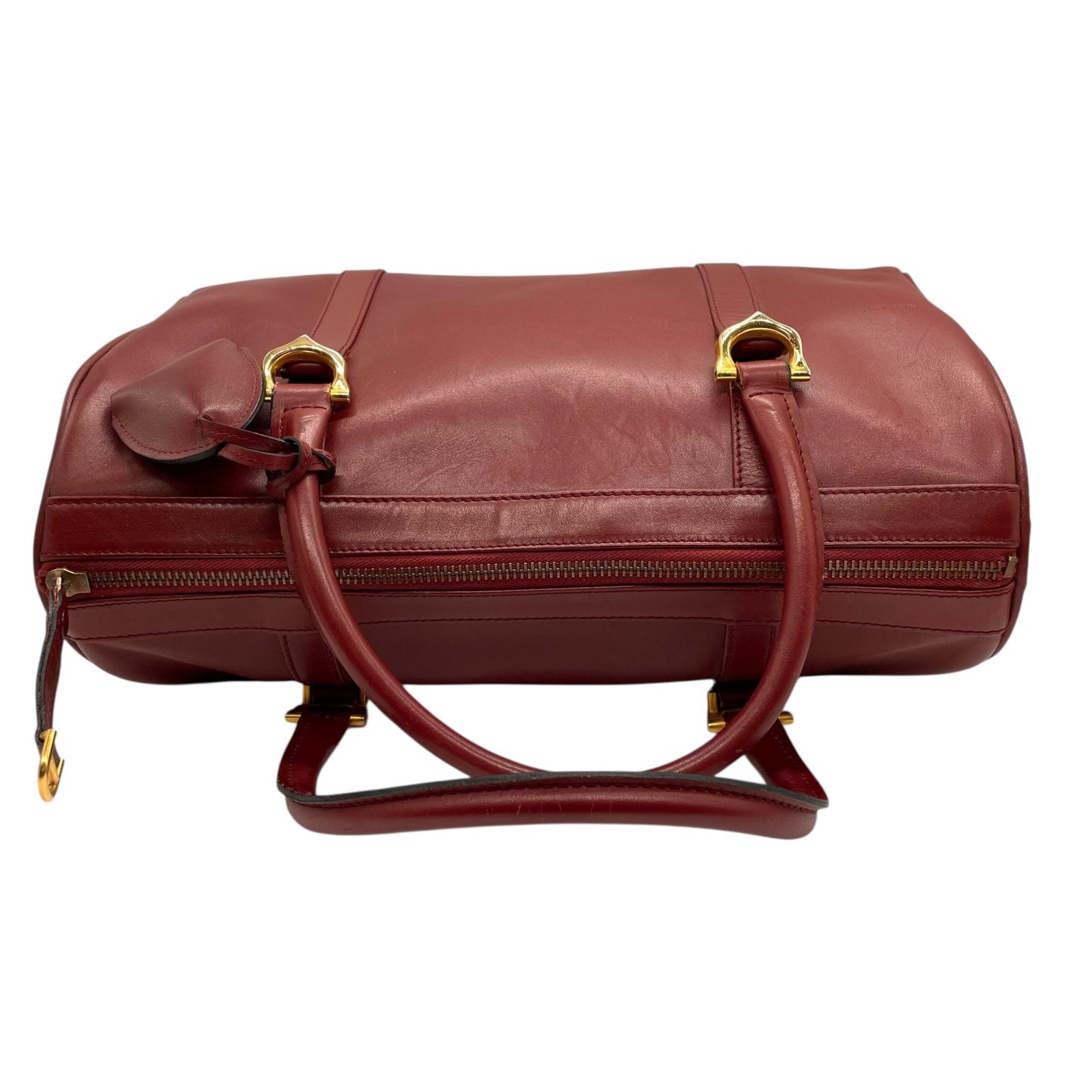 カルティエ Cartier マストライン ハンドバッグ ミニボストン ボルドー ワインレッド 赤 レザー ゴールド金具 2Cモチーフ 南京錠 レディース B