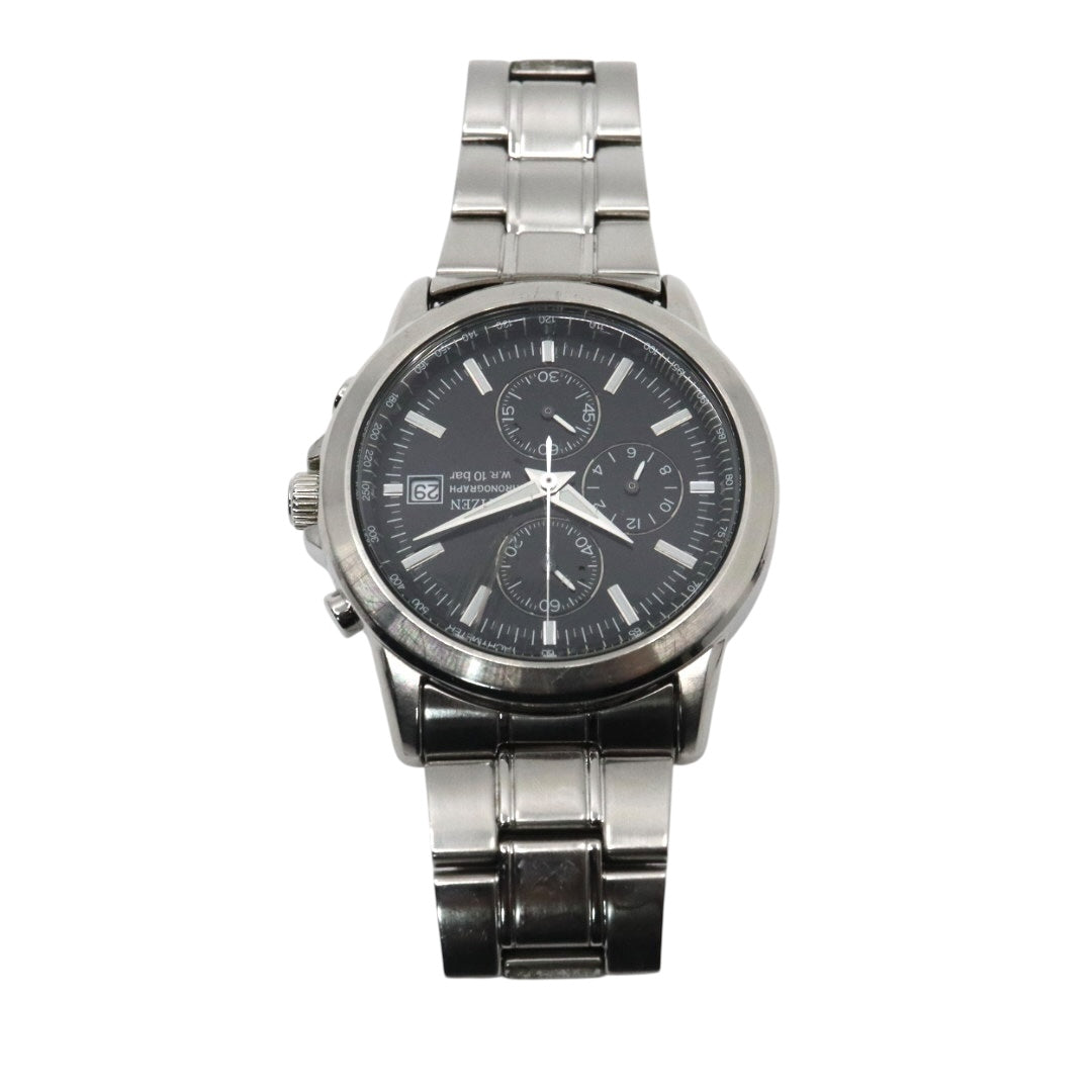 citizen シチズン クオーツ クロノグラフ 腕時計 0510-K002320 ブラック文字盤 ステンレススチール 10気圧防水 メンズ G8