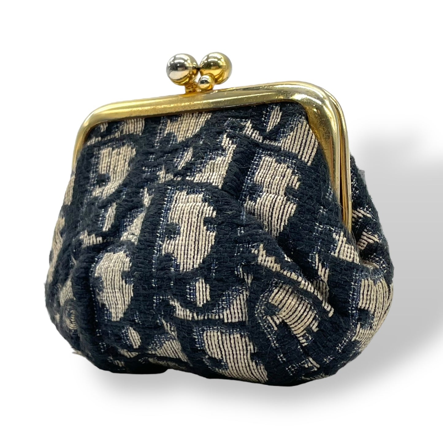 クリスチャン ディオール Christian Dior トロッター がま口 コインケース ネイビー ゴールド金具 金 ジャガード ヴィンテージ M3