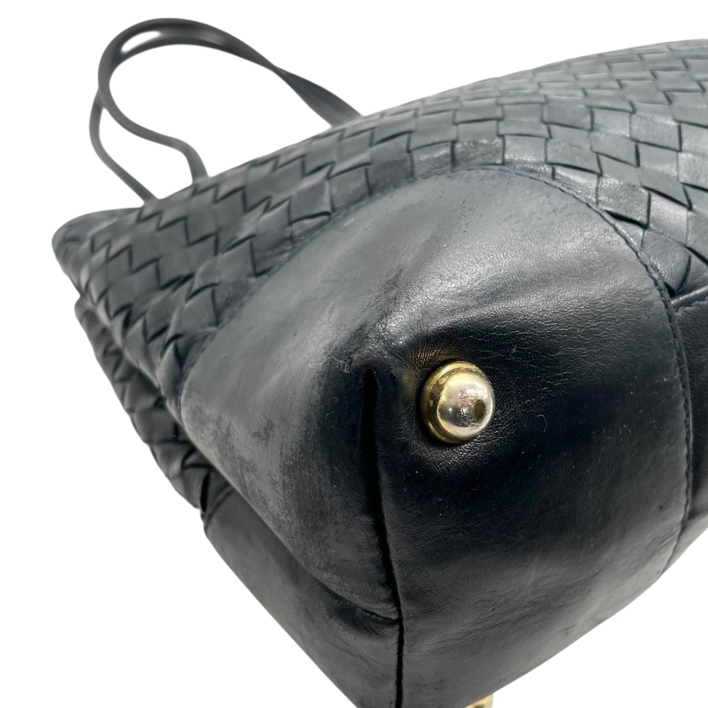 BOTTEGA VENETA ボッテガヴェネタ イントレチャート ハンドバッグ ワンショルダー ネイビー レザー ゴールド金具 肩掛け可 編み込み レディース K11