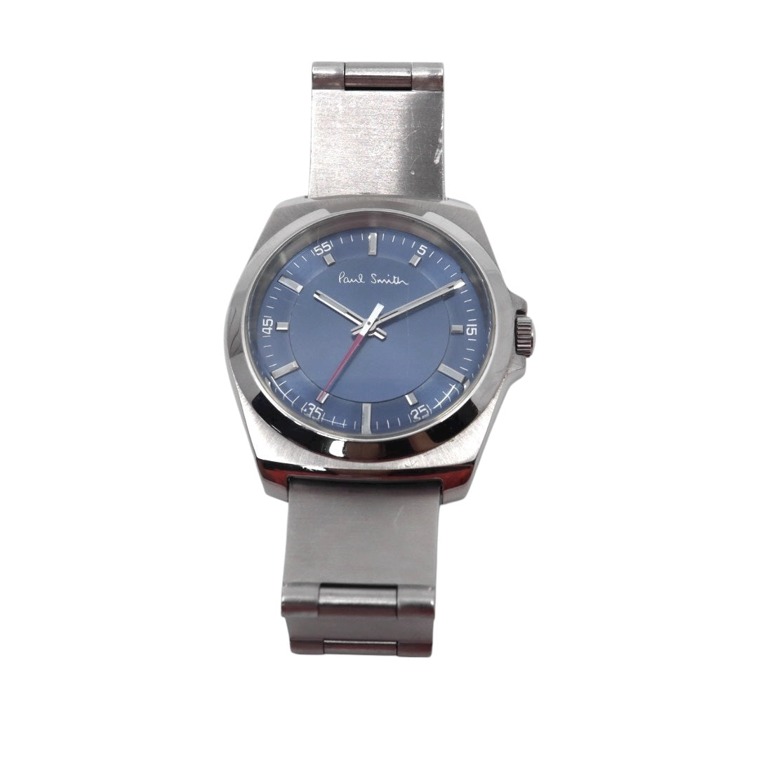 ポールスミス クローズドアイズ 腕時計 メンズ クォーツ ブルー文字盤 シルバー ステンレス シンプル ビジネス ドレスウォッチ アナログ 電池交換済み 稼働品 上品 フォーマル オフィス スタイリッシュ 銀 青 洗練 定番 人気モデル 10気圧防水 G10