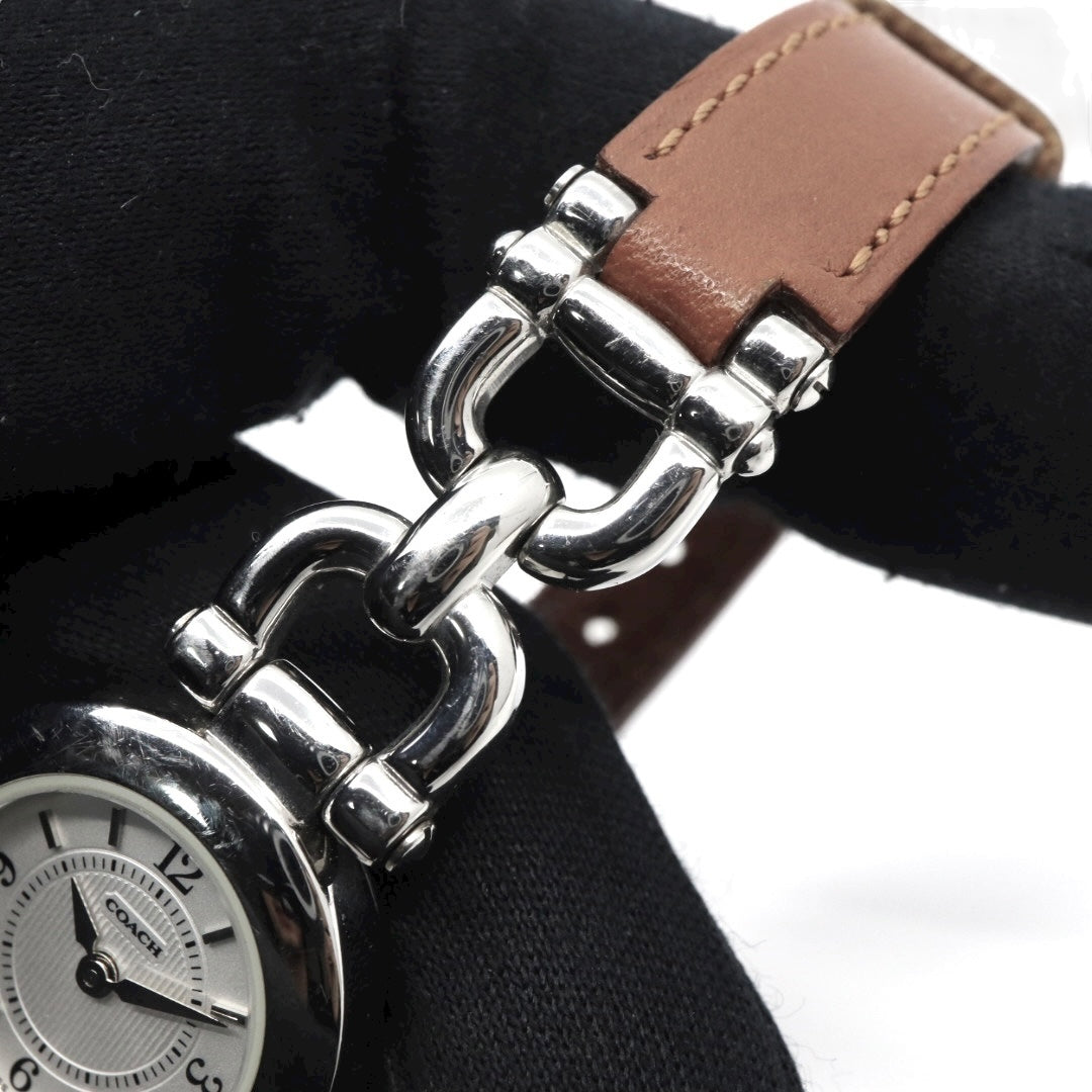 コーチ COACH 腕時計 レディース クォーツ 白文字盤 シルバー レザーベルト 6.239.173 アナログ ウォッチ 上品 エレガント ビジネス フォーマル カジュアル シンプル 希少 レア 馬車ロゴ クラシック 1023H046-1 G10