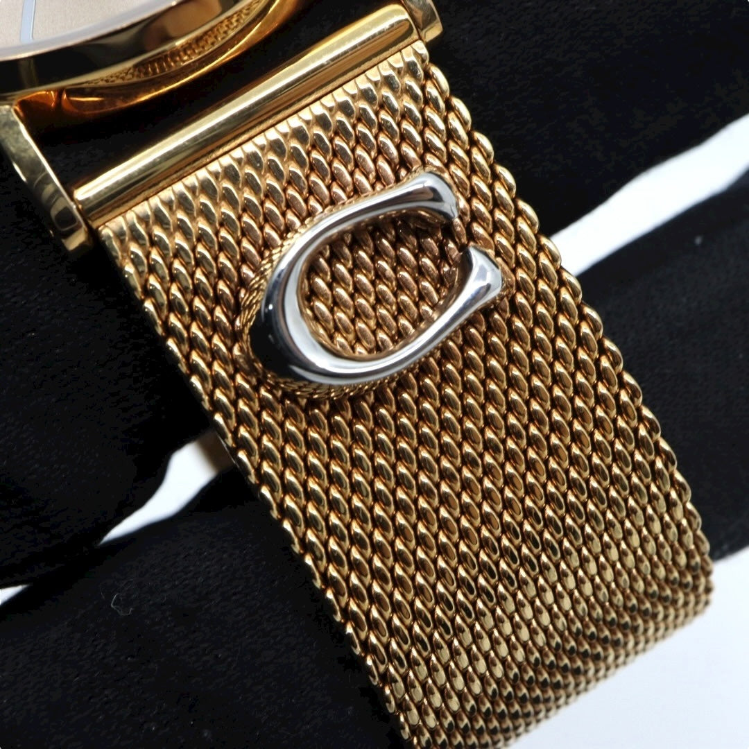 コーチ COACH 腕時計 レディース クォーツ ペリー Perry ゴールド メッシュベルト CA.120.7.34.1710 アナログ ウォッチ ホースアンドキャリッジ 馬車ロゴ エレガント 上品 モダン クラシック 美品 ほぼ新品 希少 G10