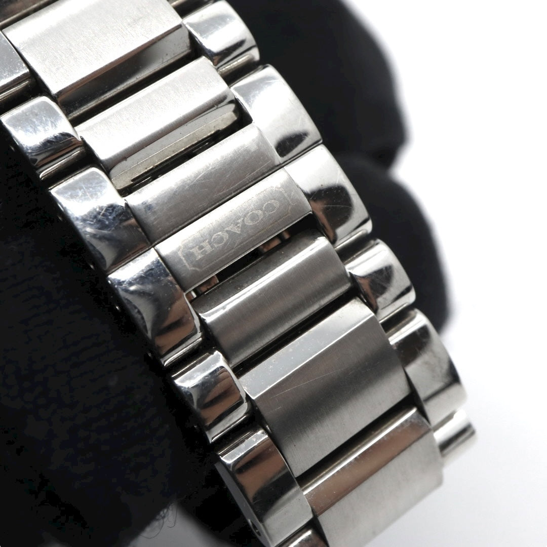 【美品】コーチ COACH 腕時計 レディース レクタンギュラー 0243 スクエア シルバー 白文字盤 ステンレス クォーツ 3針 デイト ビジネス フォーマル オフィス 通勤 クラシック 上品 洗練 スイス製 角型 G10