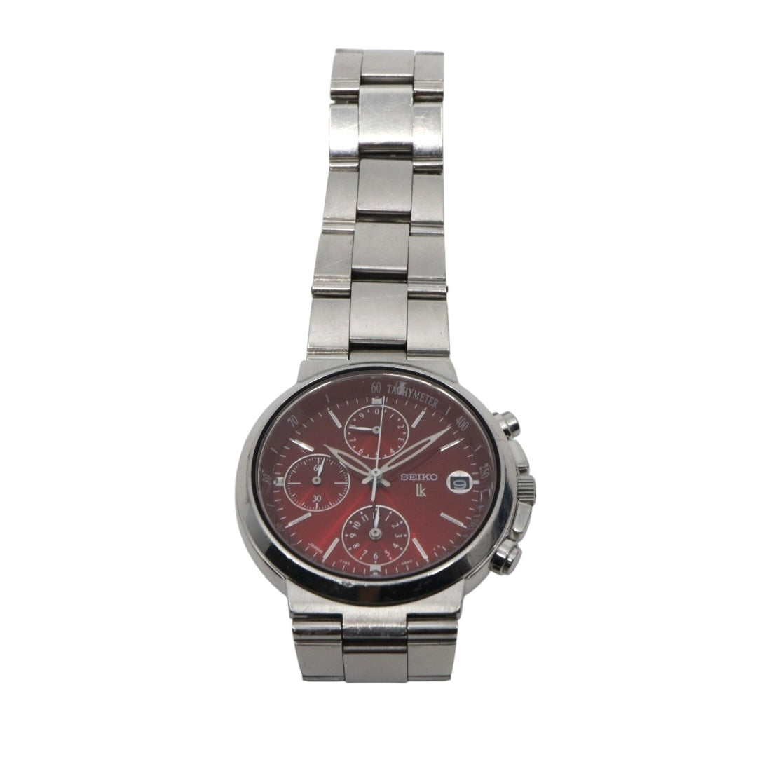【美品/電池交換済】SEIKO セイコー ルキア 7T92-0AA0 クロノグラフ 腕時計 レディース クオーツ 10気圧防水 ステンレス レッド 赤文字盤 シルバー デイト タキメーター 日本製 ビジネス カジュアル エレガント G10 lukia