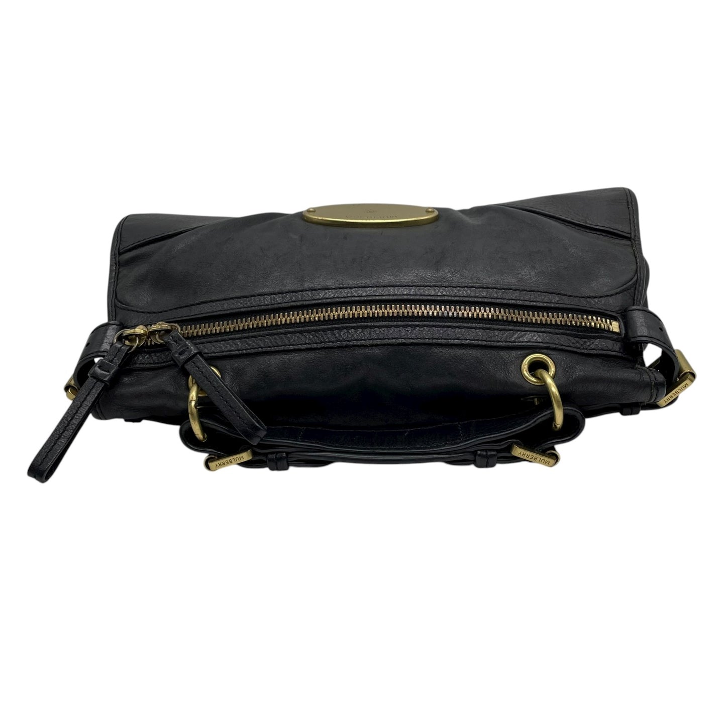 MULBERRY マルベリー 2WAY ハンドバッグ ショルダーバッグ ブラック レザー ゴールド金具 オーバルロゴプレート トップハンドル ヴィンテージ レディース K12