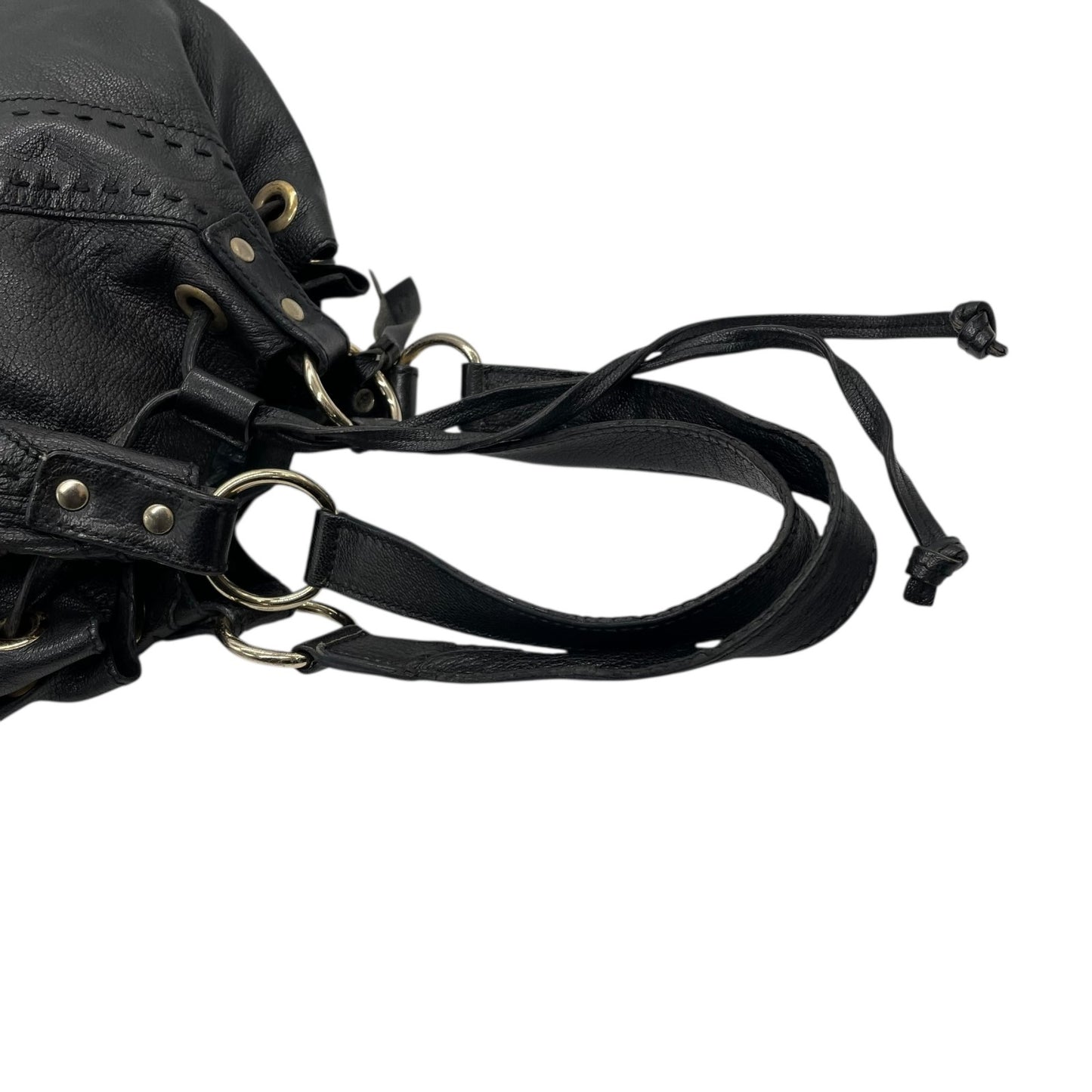 イヴ・サンローラン YVES SAINT LAURENT ネオ ダブル 巾着 レザー トートバッグ ブラック ゴールド金具 ヴィンテージ 肩掛け 収納力抜群 D7