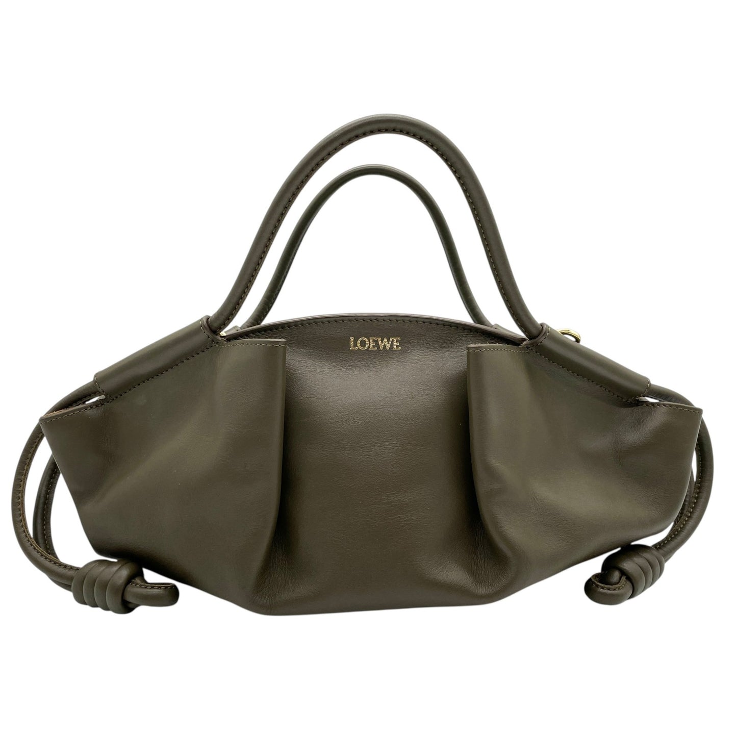 極 美品 未使用級 LOEWE ロエベ Paseo スモール レザー 2WAY ショルダーバッグ ハンドバッグ カーキ グリーンベージュ 上品 軽量