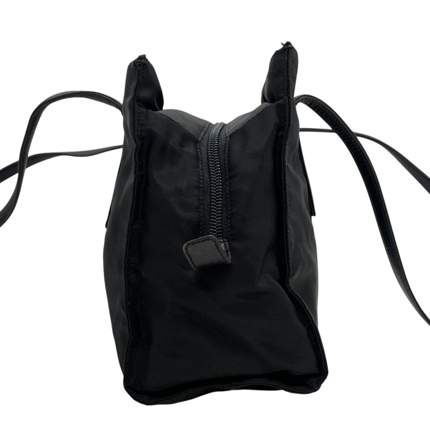 Authentic PRADA Tote Bag Black Nylon Shoulder Bag Triangle Logo Silver Hardware A4 Storage Zipper Women's Tessuto