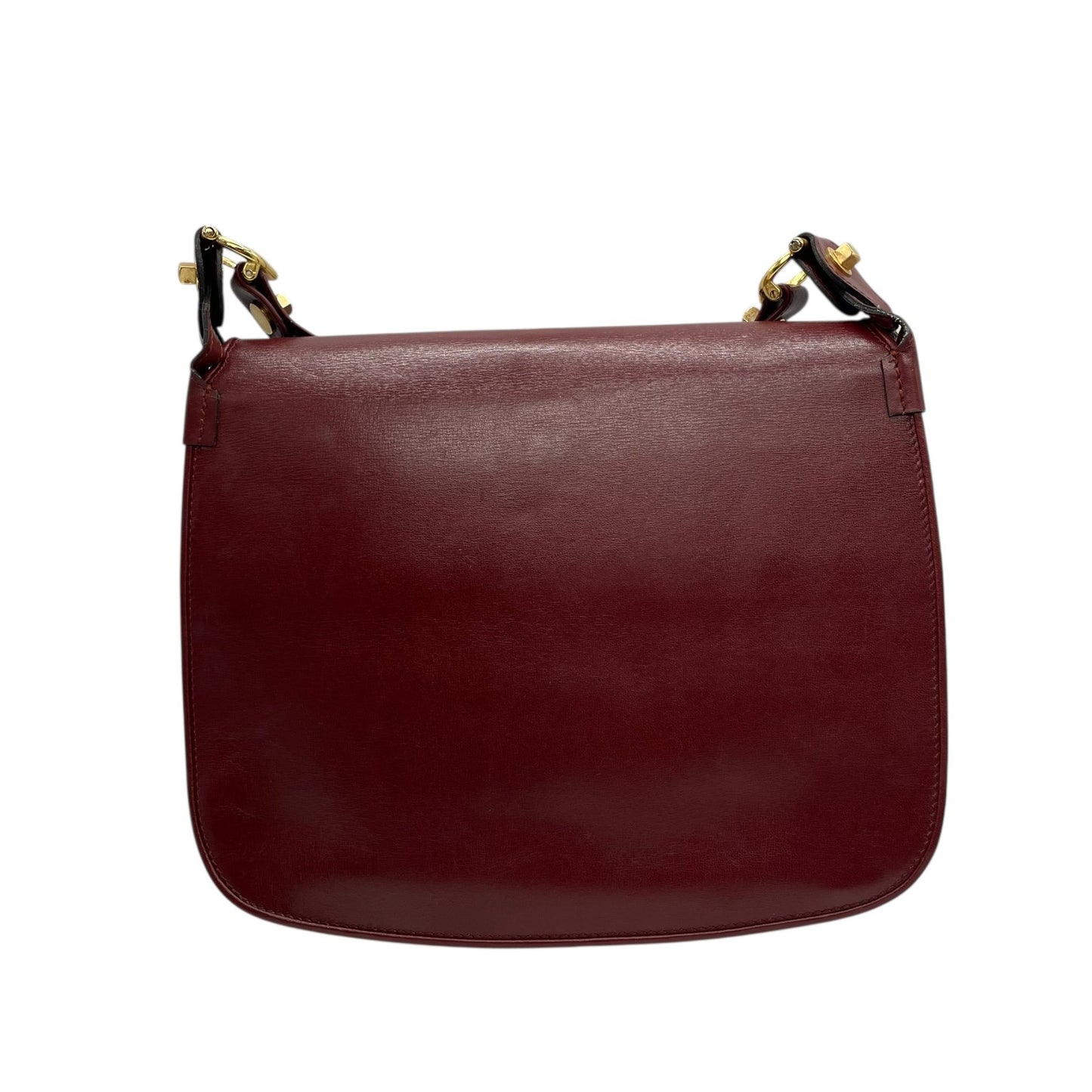 Authentic Cartier Must Line Shoulder Bag Crossbody Burgundy Wine Red Gold Hardware Leather Vintage Women's