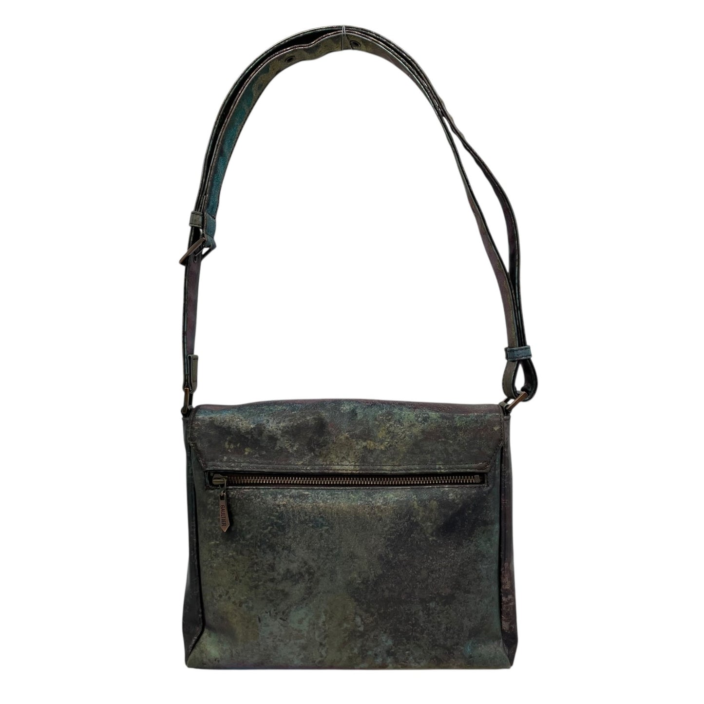 Authentic Jean Paul Gaultier V-Cyber Shoulder Bag Iridescent Green PVC Leather Bronze Hardware Unisex