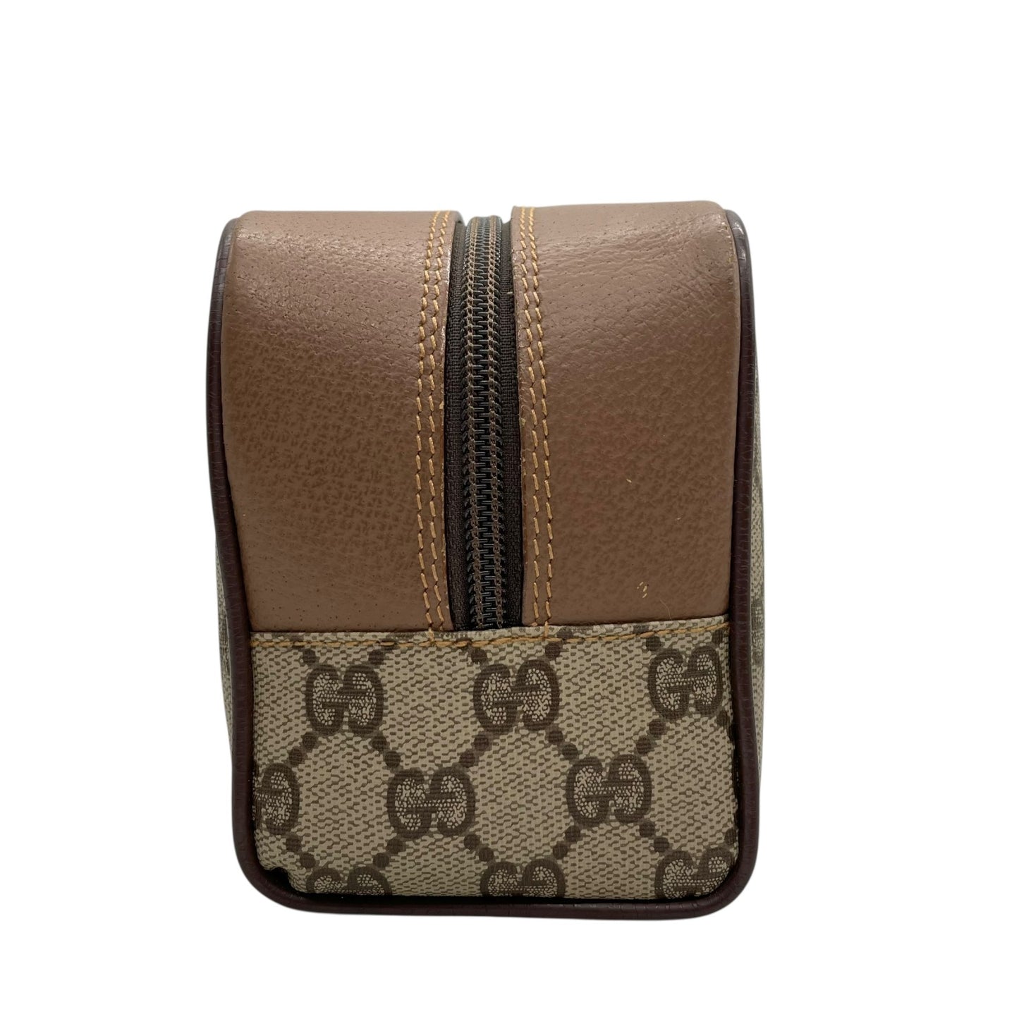 Authentic GUCCI Old GG Supreme Clutch Bag Second Bag Brown Leather PVC Gold Hardware Unisex Vintage