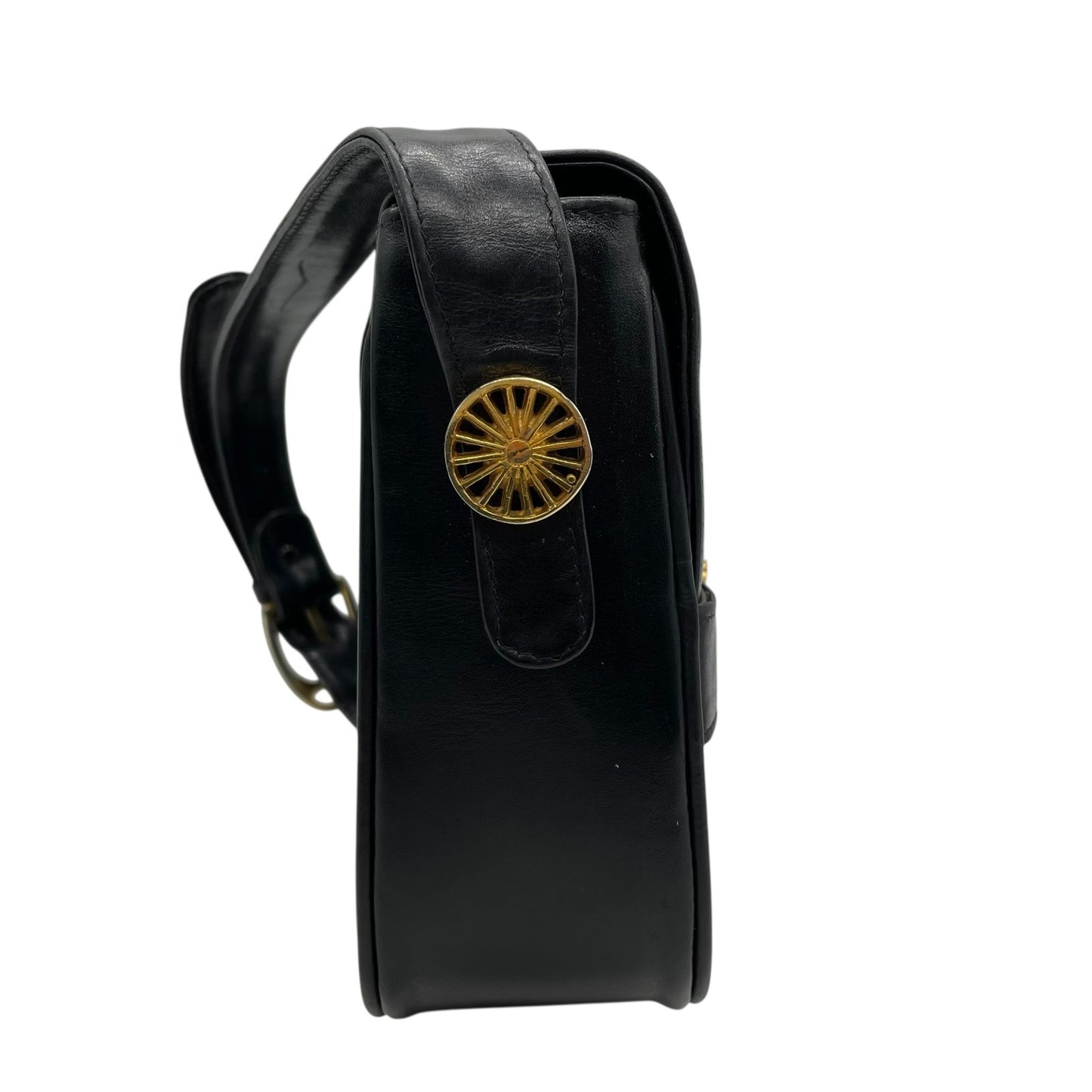 Authentic CELINE Shoulder Bag Black Leather Horse Carriage Gold Hardware Vintage Women's Crossbody