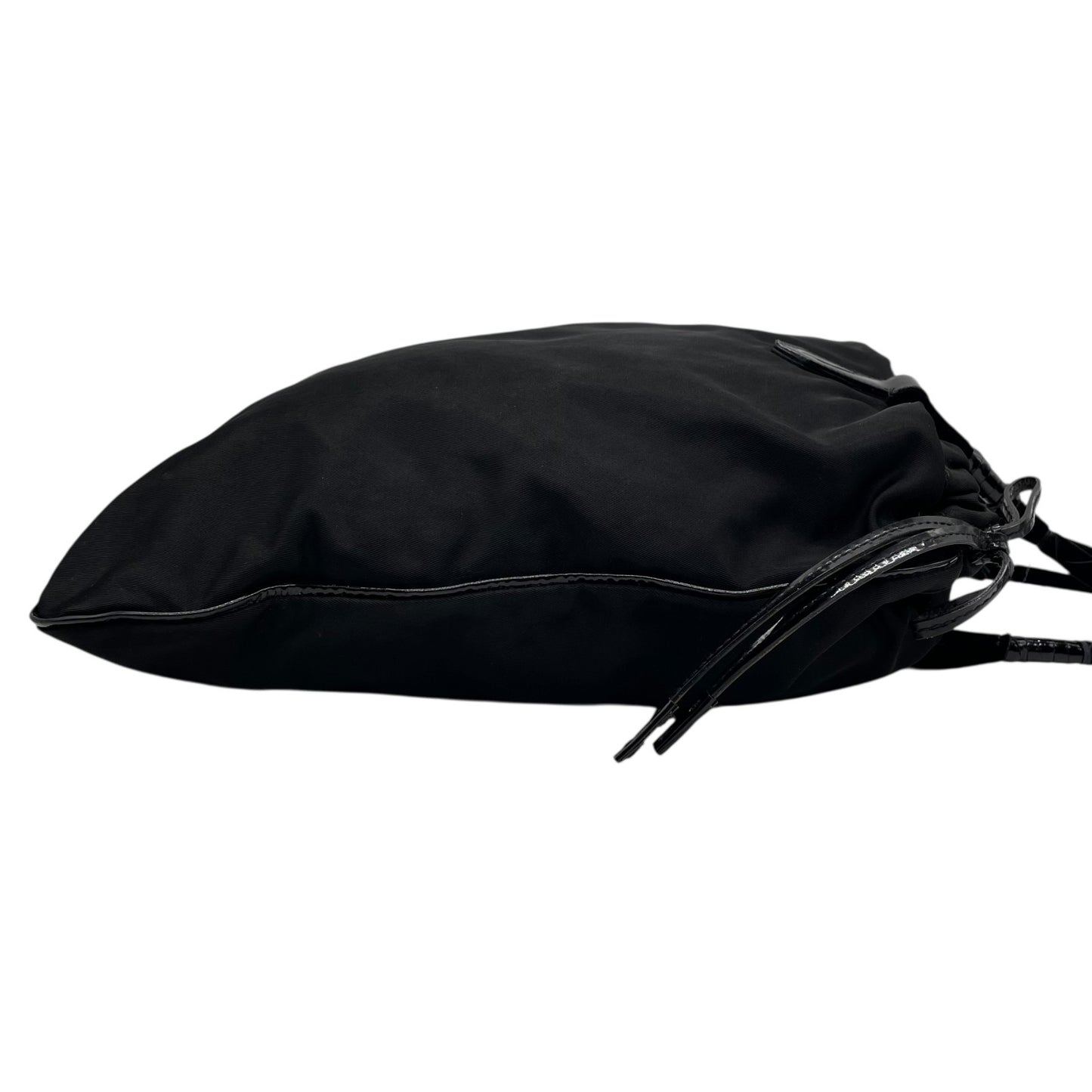 Authentic PRADA Black Handbag Tote Triangular Logo Plate Nylon Patent Leather Silver Hardware Shoulder Bag Men's Women's