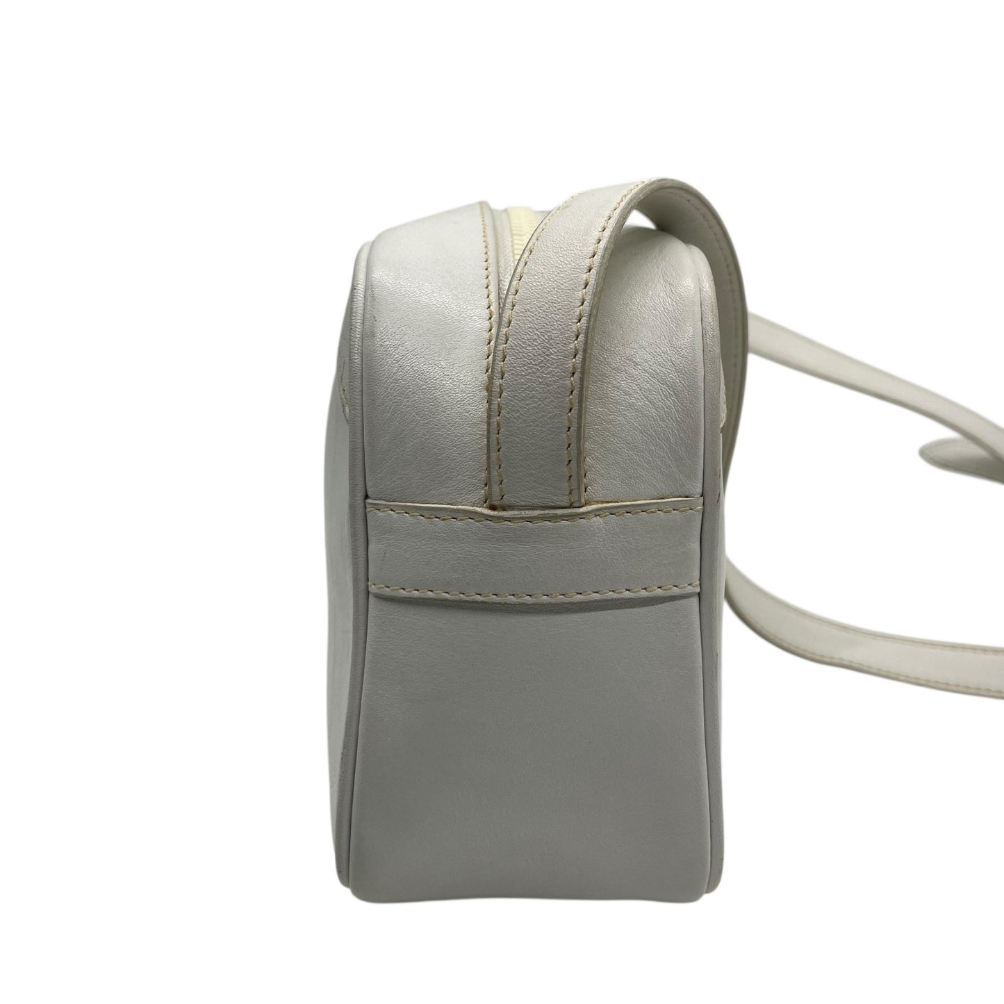 Authentic CELINE White Leather Shoulder Bag Trionf Camera Bag Gold Hardware Vintage Women's