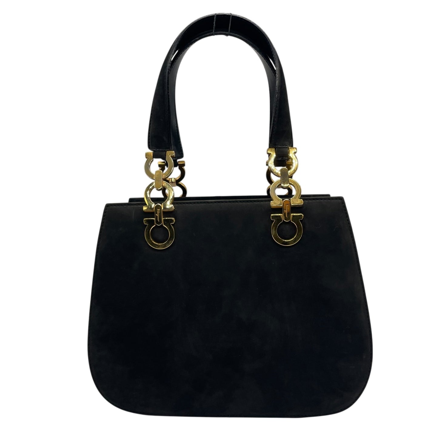 美品 Salvatore Ferragamo フェラガモ ガンチーニ 2WAY ハンドバッグ ショルダーバッグ 黒 ブラック AQ21 ゴールド金具 スエード レディース ヴィンテージ品 E