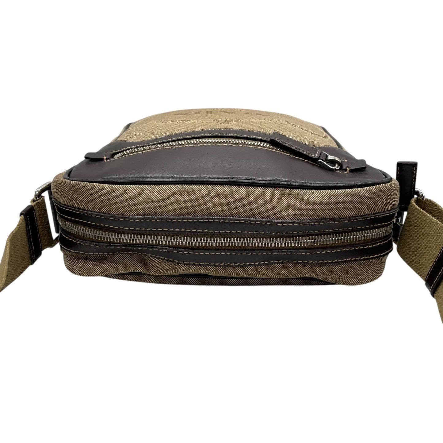 美品 PRADA プラダ ショルダーバッグ ジャガード VA0644 キャンバス レザー ベージュ ブラウン シルバー金具 斜め掛け可 クロスボディ ロゴ メンズ レディース Q