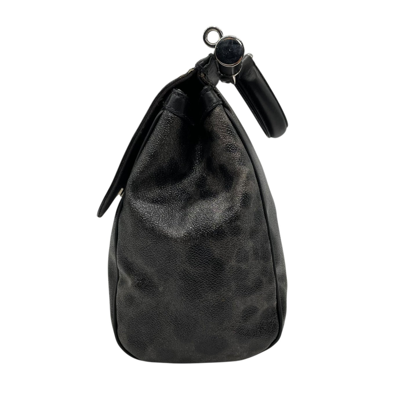 美品 DOLCE&GABBANA ドルチェ＆ガッバーナ シシリー 2WAY ハンドバッグ ショルダーバッグ ドルガバ レオパード ヒョウ柄 レザー PVC 黒 ブラック ダークグレー レディース D&G フラップ開閉 シルバー金具 ギャランティカード付き B2