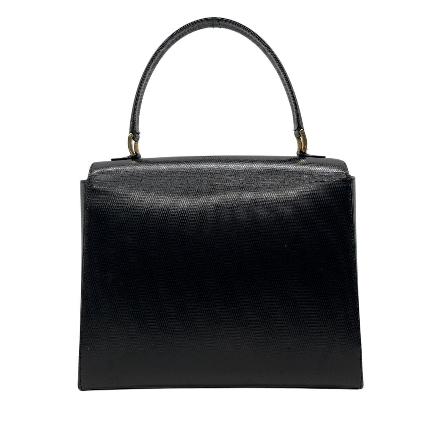 美品 Yves Saint Laurent イヴサンローラン ハンドバッグ 黒 ブラック レザー 本革 ゴールド金具 トップハンドル フラップ開閉 手提げ ロゴ フォーマル レディース ヴィンテージ A