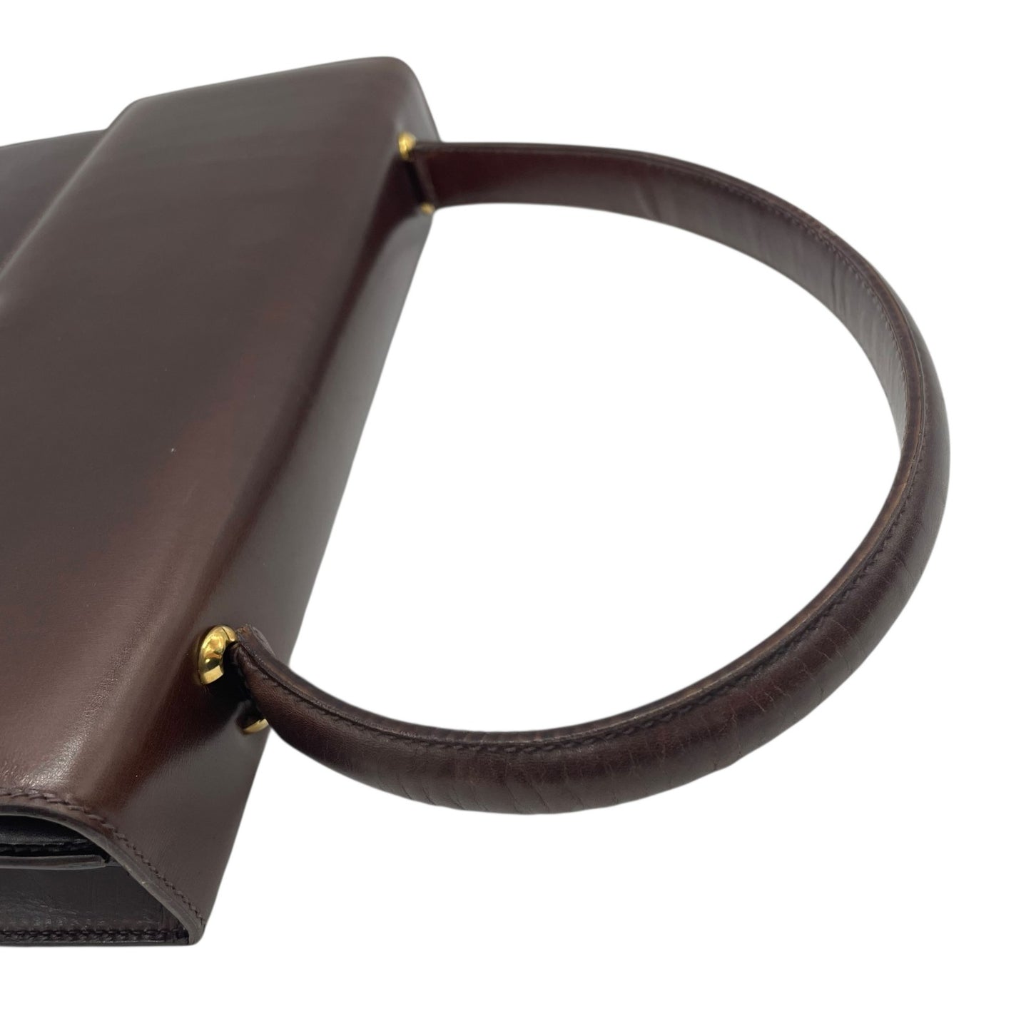 美品 CELINE セリーヌ ハンドバッグ ヴィンテージ 茶 ブラウン レザー ゴールド金具 トップハンドル 手提げ フラップ開閉 ロゴ トリオンフ レディース C