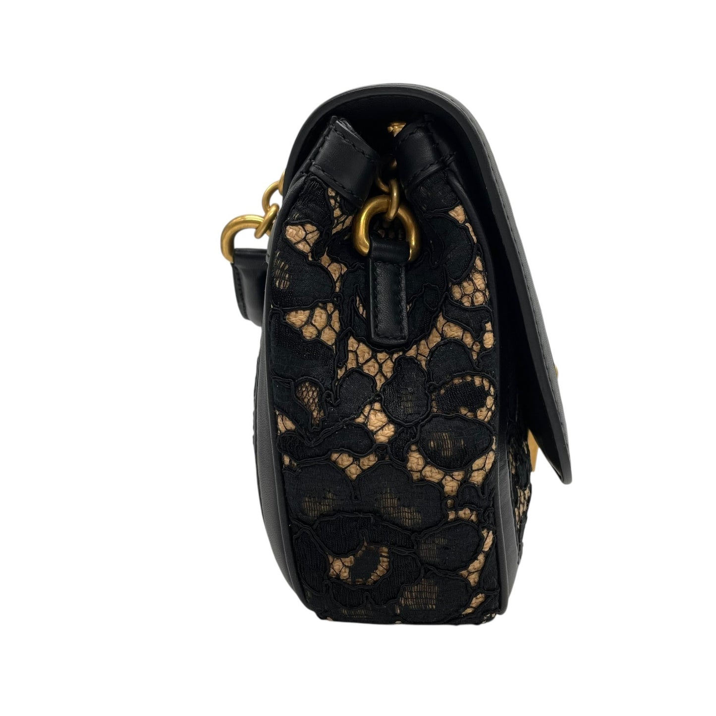 極美品 DOLCE&GABBANA ドルチェ＆ガッバーナ ドルガバ Miss Dolce 2WAY ハンドバッグ ショルダーバッグ レース レザー ベージュ ブラック 黒 レディース D&G ゴールド金具 パドロック 斜め掛け可 内側レオパード C