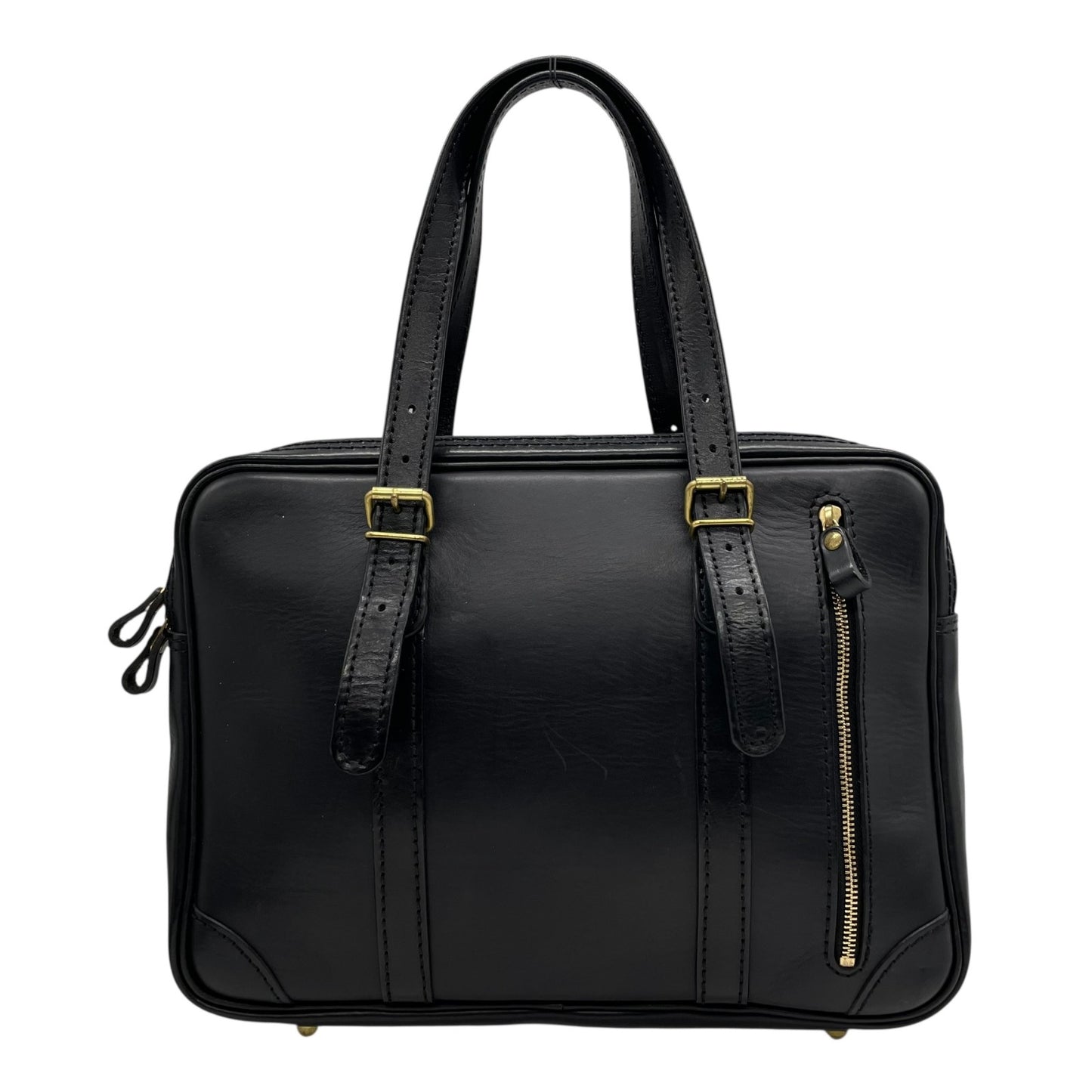 美品 Herz ヘルツ 二本手 ビジネスバッグ ブリーフケース 書類鞄 黒 ブラック レザー 日本製 ゴールド金具 A4対応 BW-57 メンズ レディース C