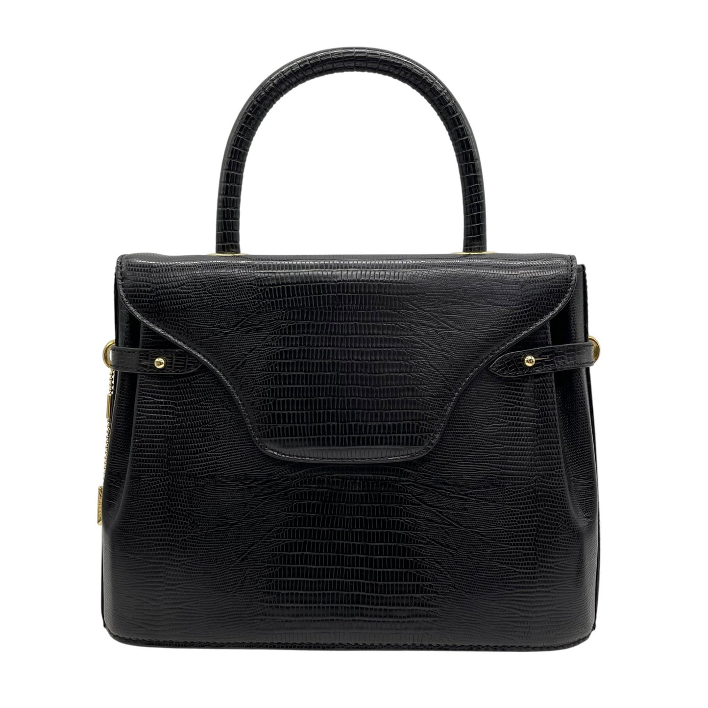 美品 BALLY バリー 2WAY ハンドバッグ ショルダーバッグ 黒 ブラック レザー 型押し ゴールド金具 トップハンドル フラップ開閉 斜め掛け可 レディース C4