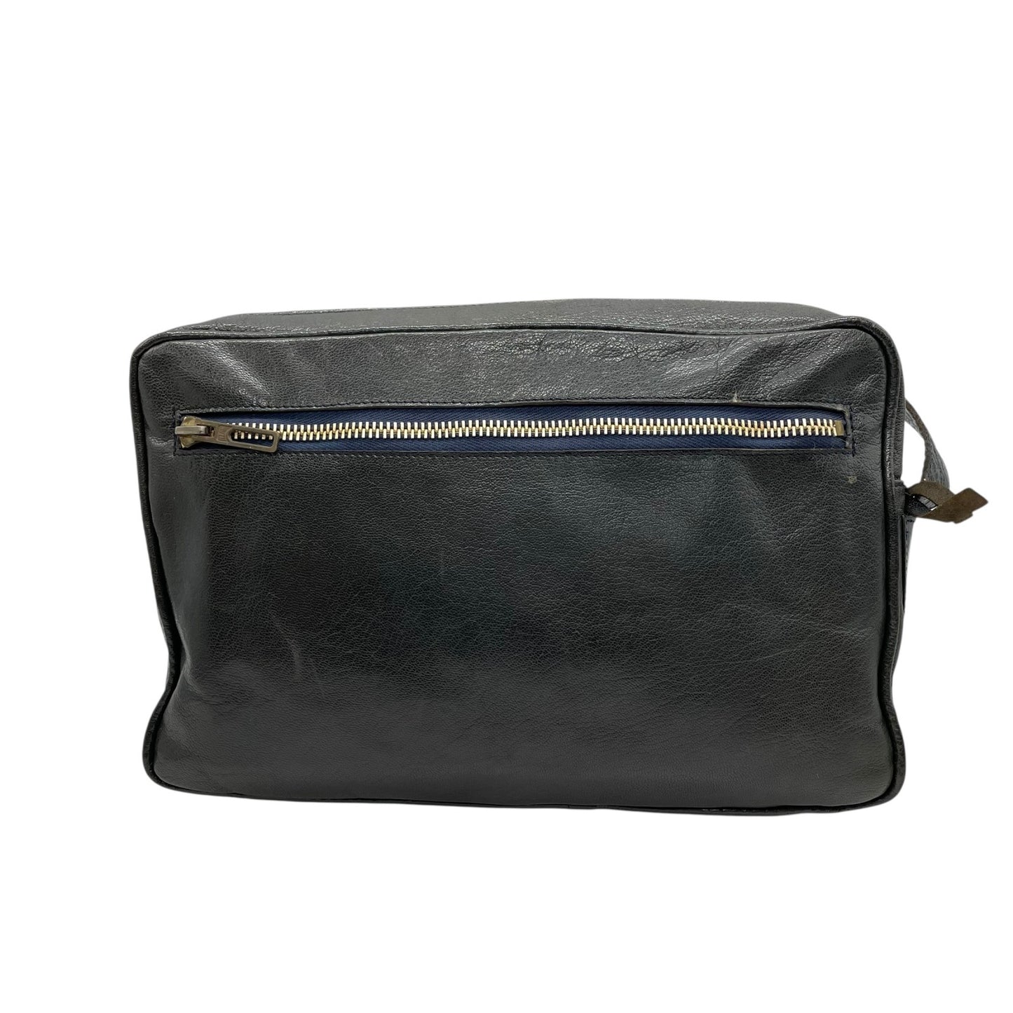 CELINE セリーヌ ダークグレー ショルダーバッグ 裏地総柄 馬車柄 ゴールド金具 ダブルポケット 肩掛け可 ポシェット レザー レディース K5