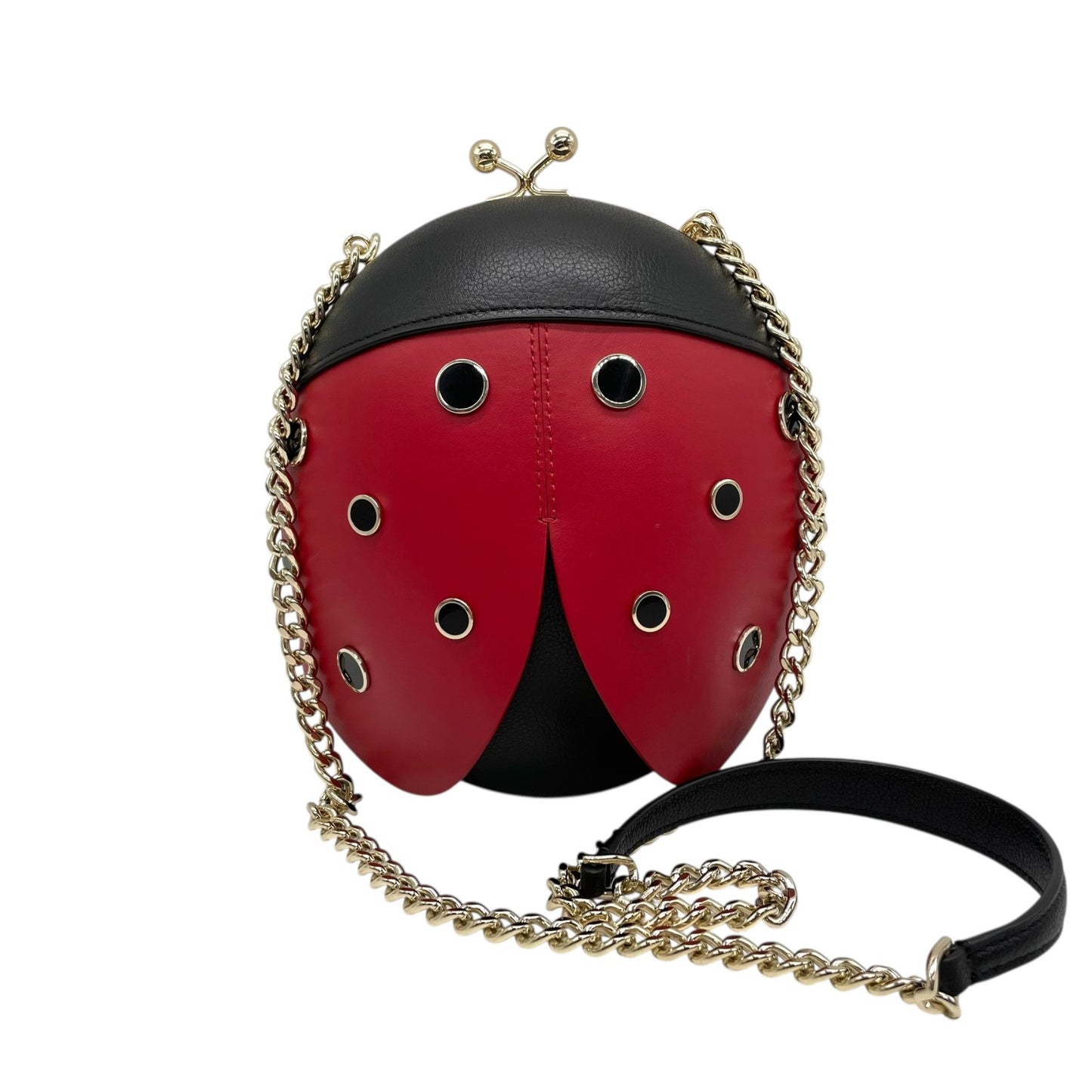 激レア 極美品 Kate Spade ケイトスペード Ladybug 3D てんとう虫 ショルダーバッグ クロスボディ 赤 レッド 黒 ブラック レザー ゴールド金具 チェーンショルダー レディース K8