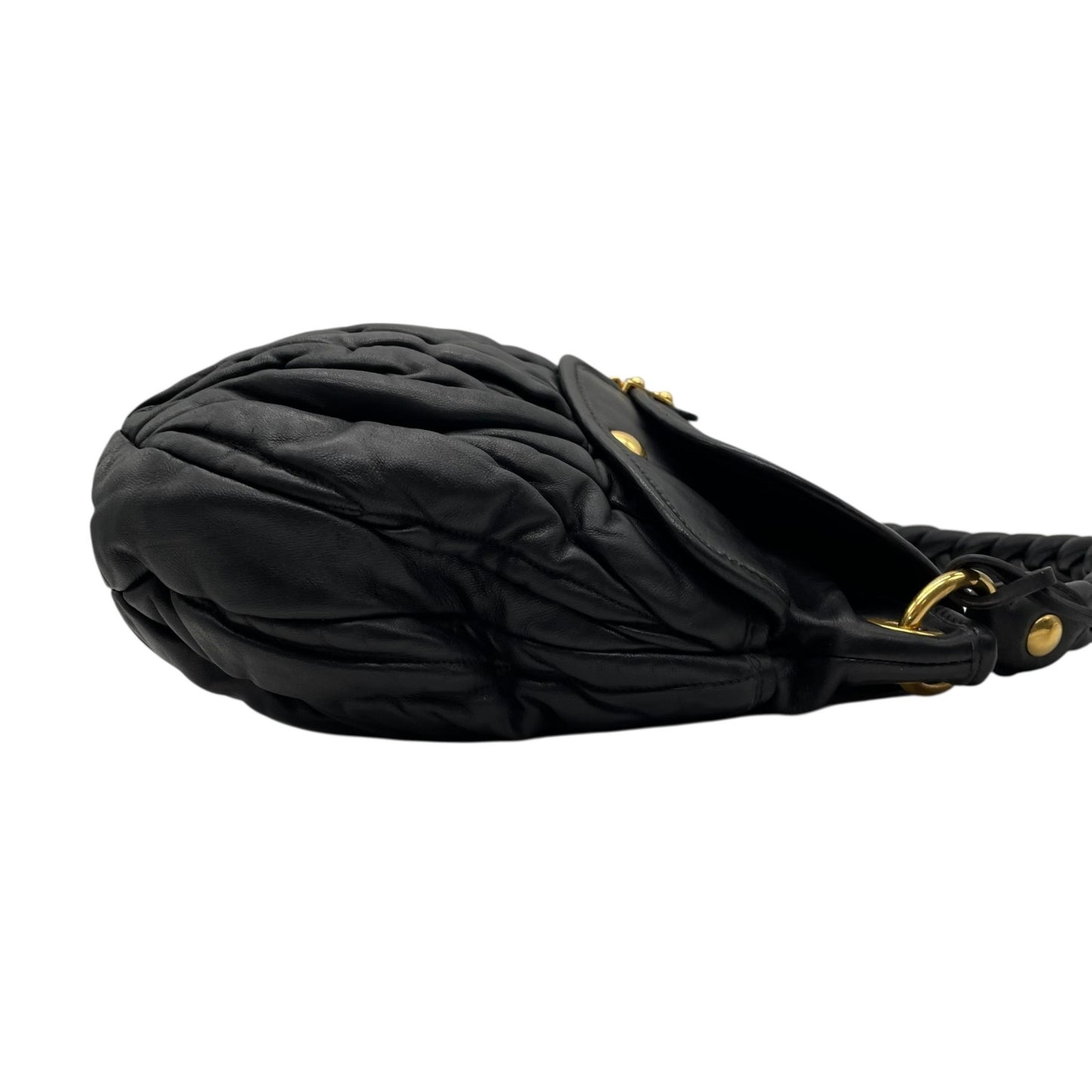 美品 miu miu ミュウミュウ 2WAY ハンドバッグ ショルダーバッグ マトラッセ マテラッセ 黒 ブラック レザー ゴールド金具 ロゴ 斜め掛け レディース C6