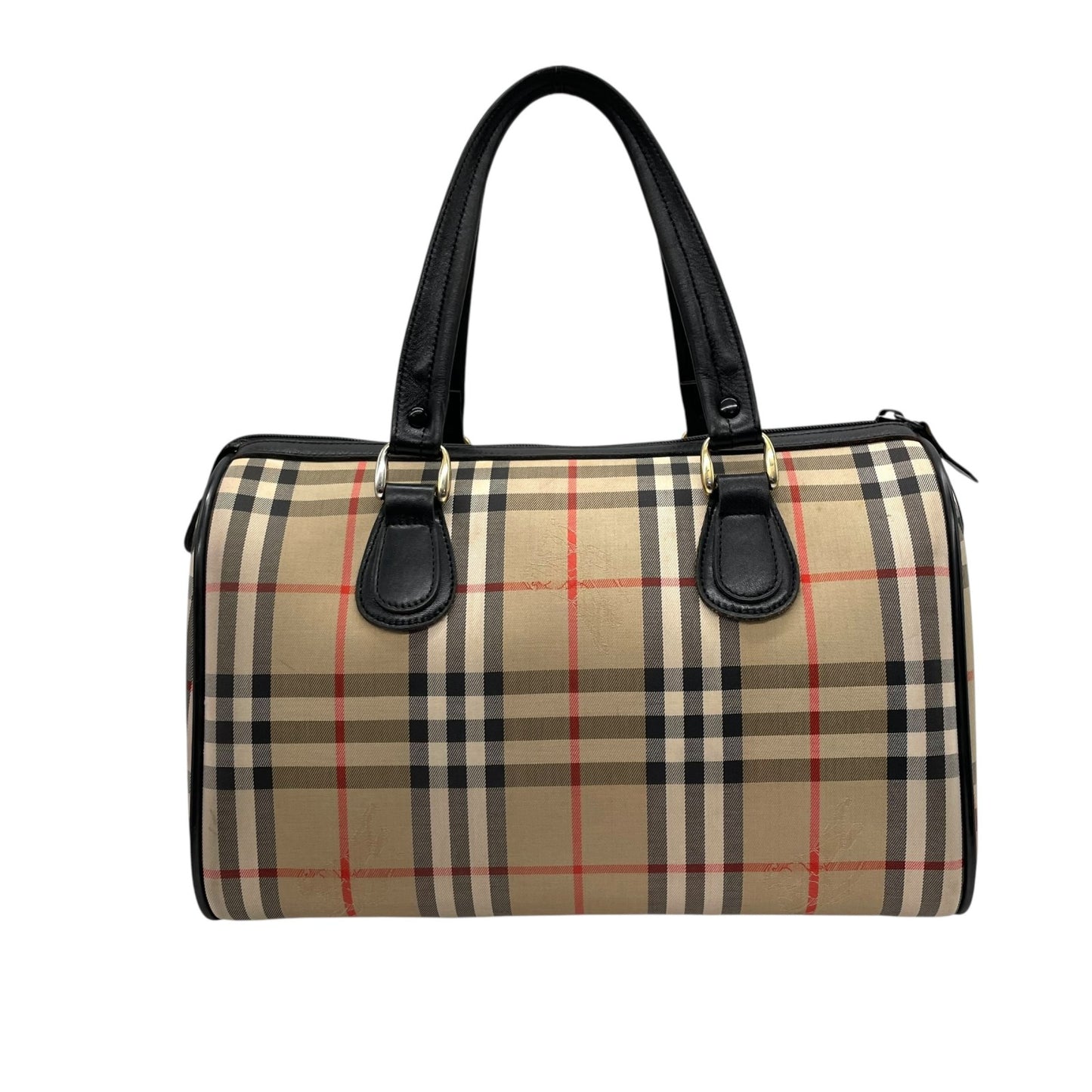 美品 Burberry バーバリー ノバチェック シャドーホース ミニボストン ハンドバッグ ベージュ ブラック キャンバス レザー ゴールド金具 ホースロゴ レディース ヴィンテージ E