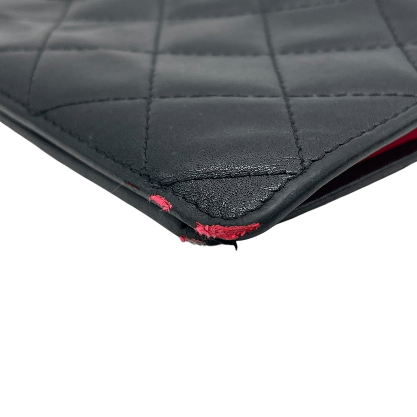 CHANEL シャネル カンボンライン ココマーク 二つ折り 長財布 黒 ブラック ピンク パテントレザー シルバー金具 レディース M5