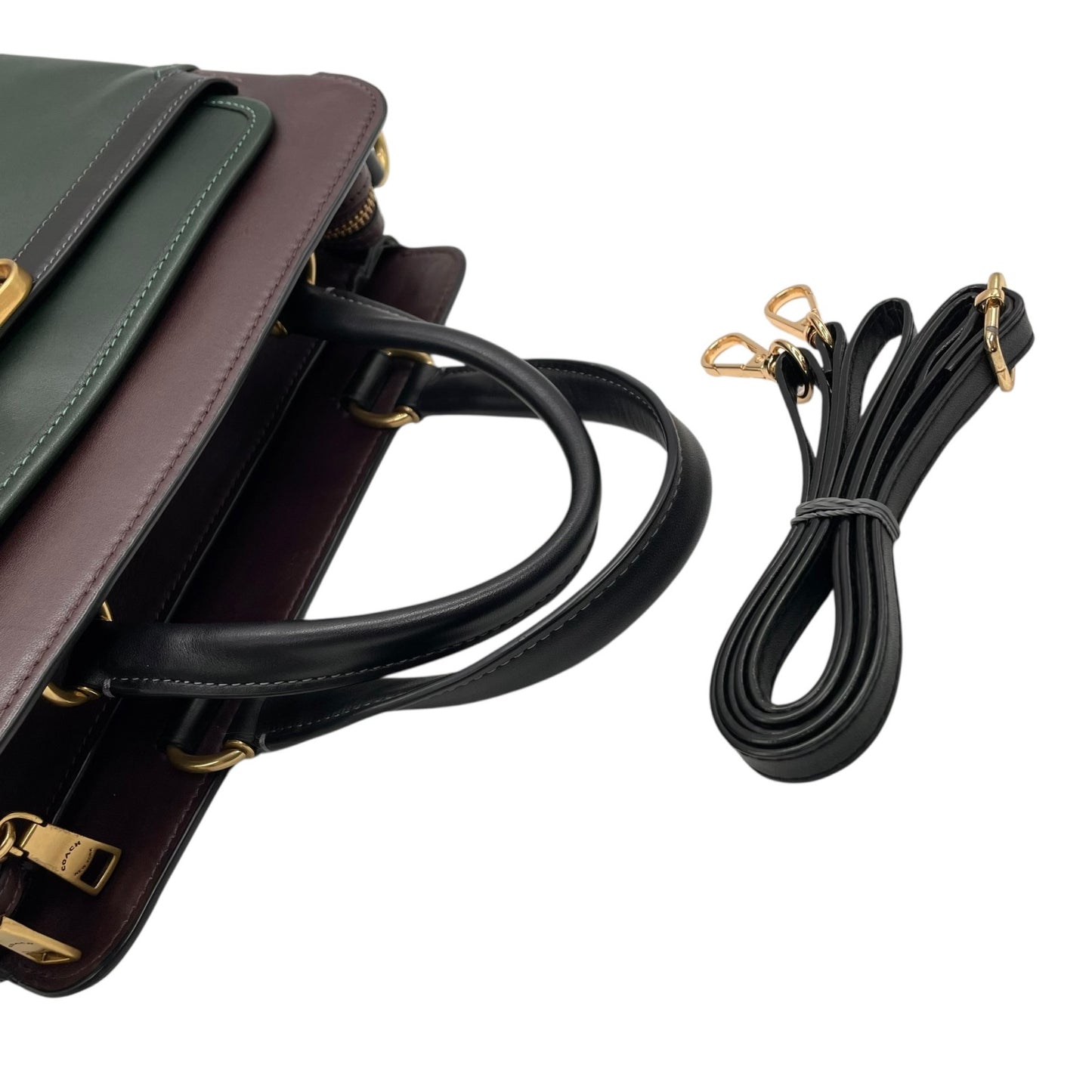 Authentic COACH Tate Carryall 2WAY Handbag Shoulder Bag Dark Green Black Leather Horse Logo